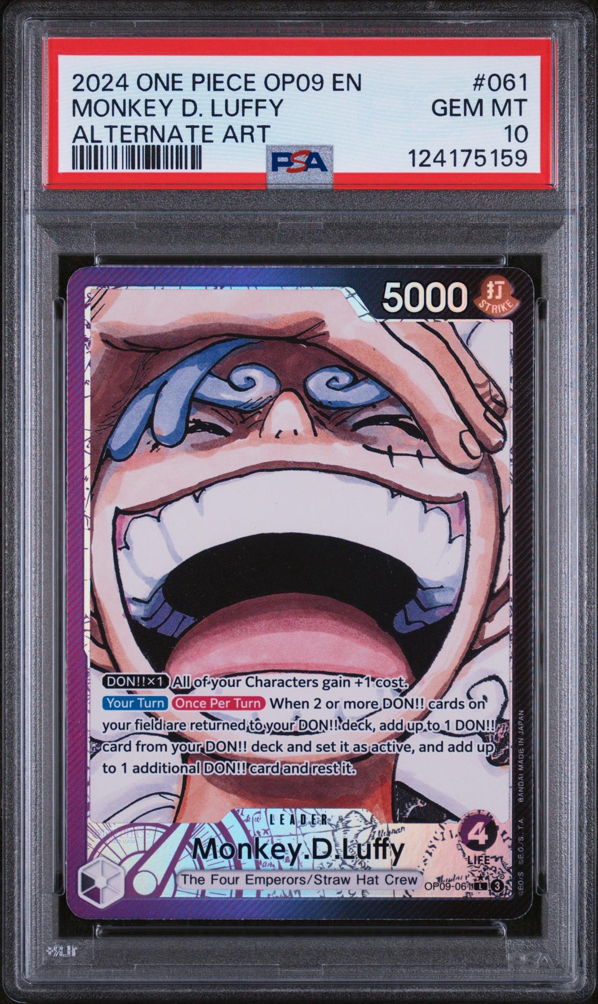 2024 One Piece Emperors In the New World Op09-Alternate Art Monkey D. Luffy #61 PSA 10