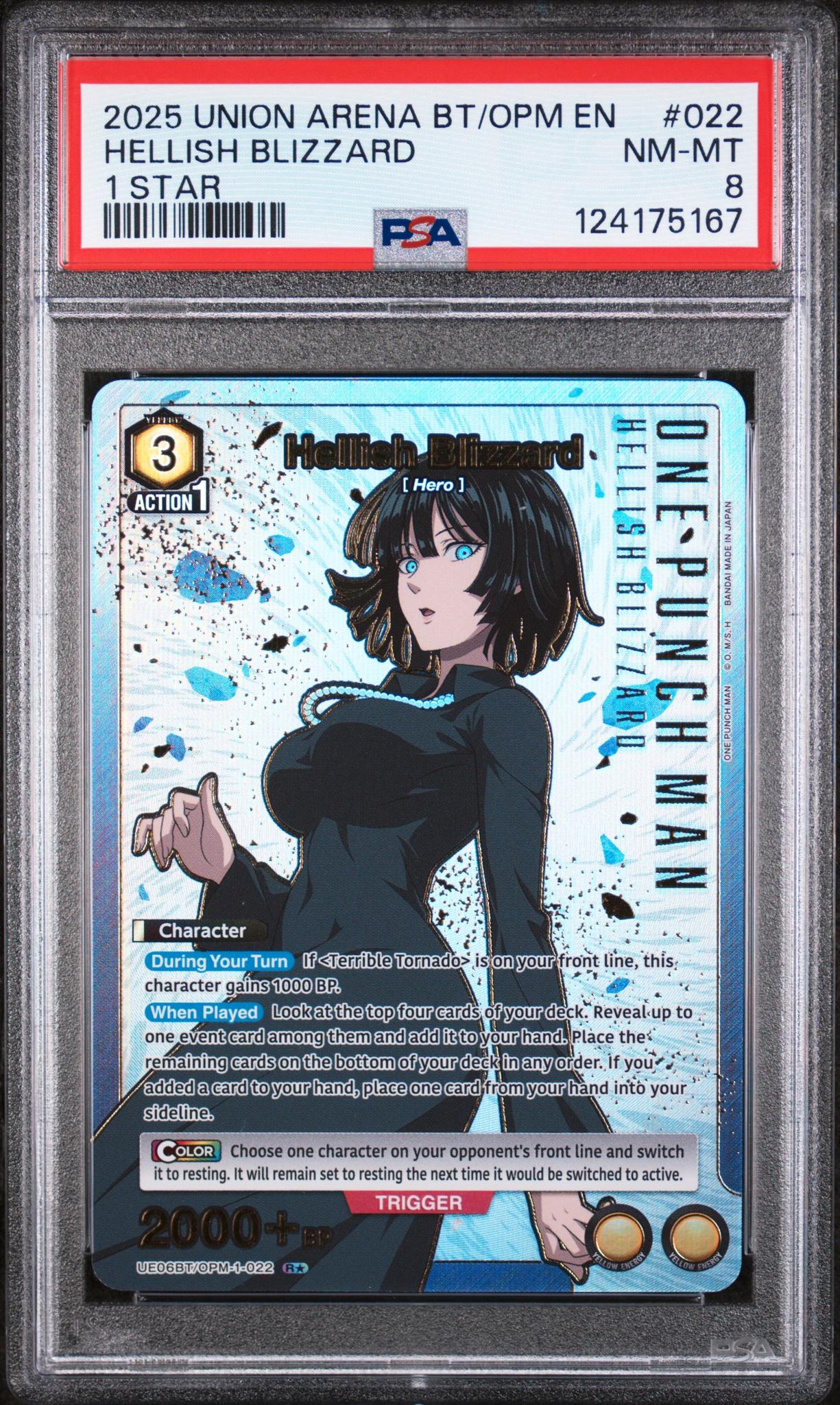 2025 Union Arena Ue06bt/Opm One Punch Man 1 Star Hellish Blizzard #022 PSA 8