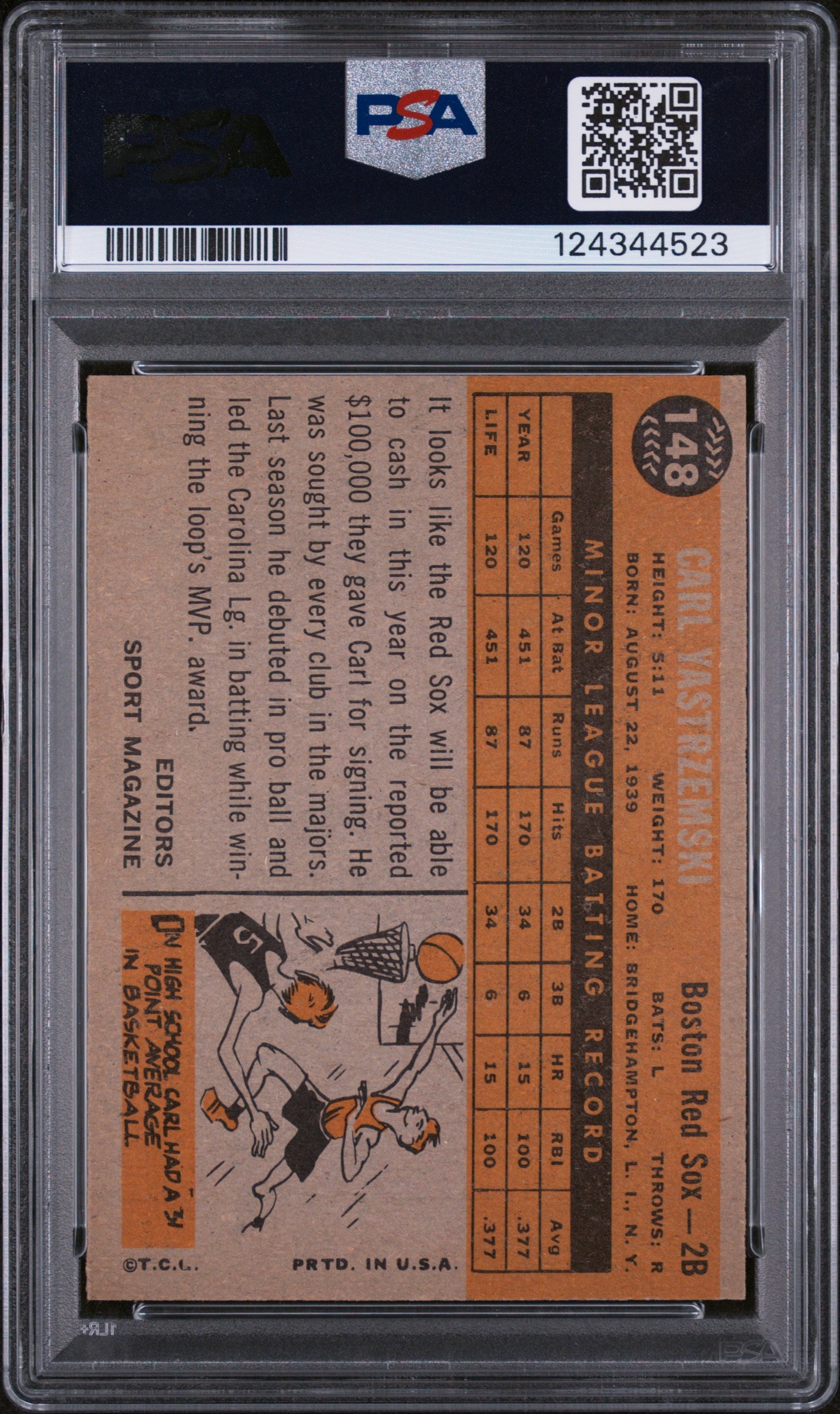 1960 Topps Rookie Star Carl Yastrzemski #148 PSA 4