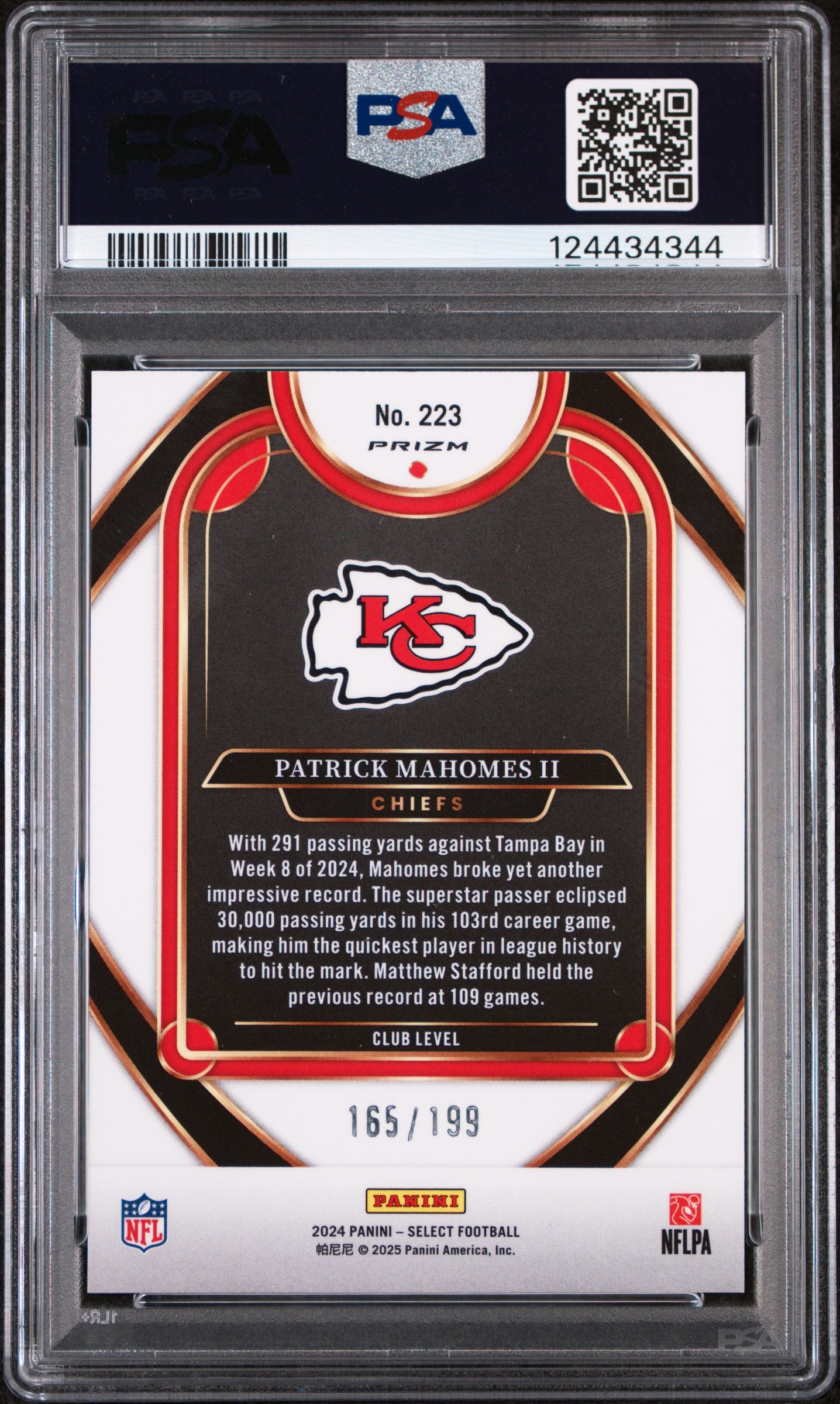 2024 Panini Select White Shock Patrick Mahomes II #223 PSA 10