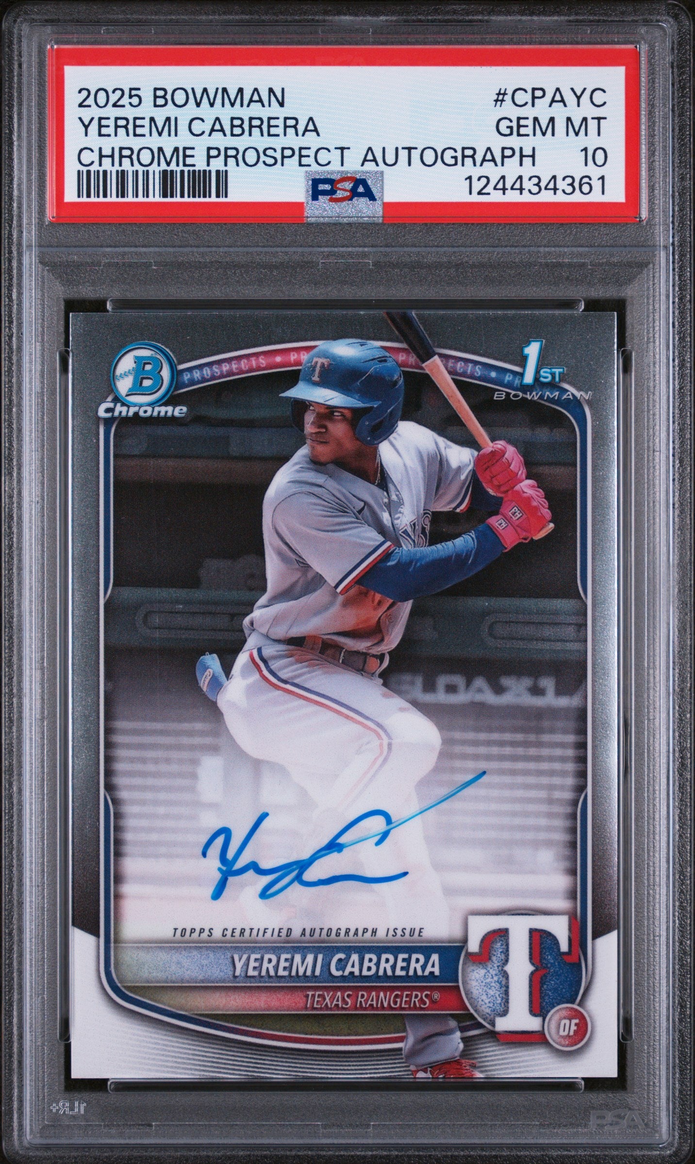 2025 Chrome Prospect Autographs Yeremi Cabrera #CPAYC PSA 10