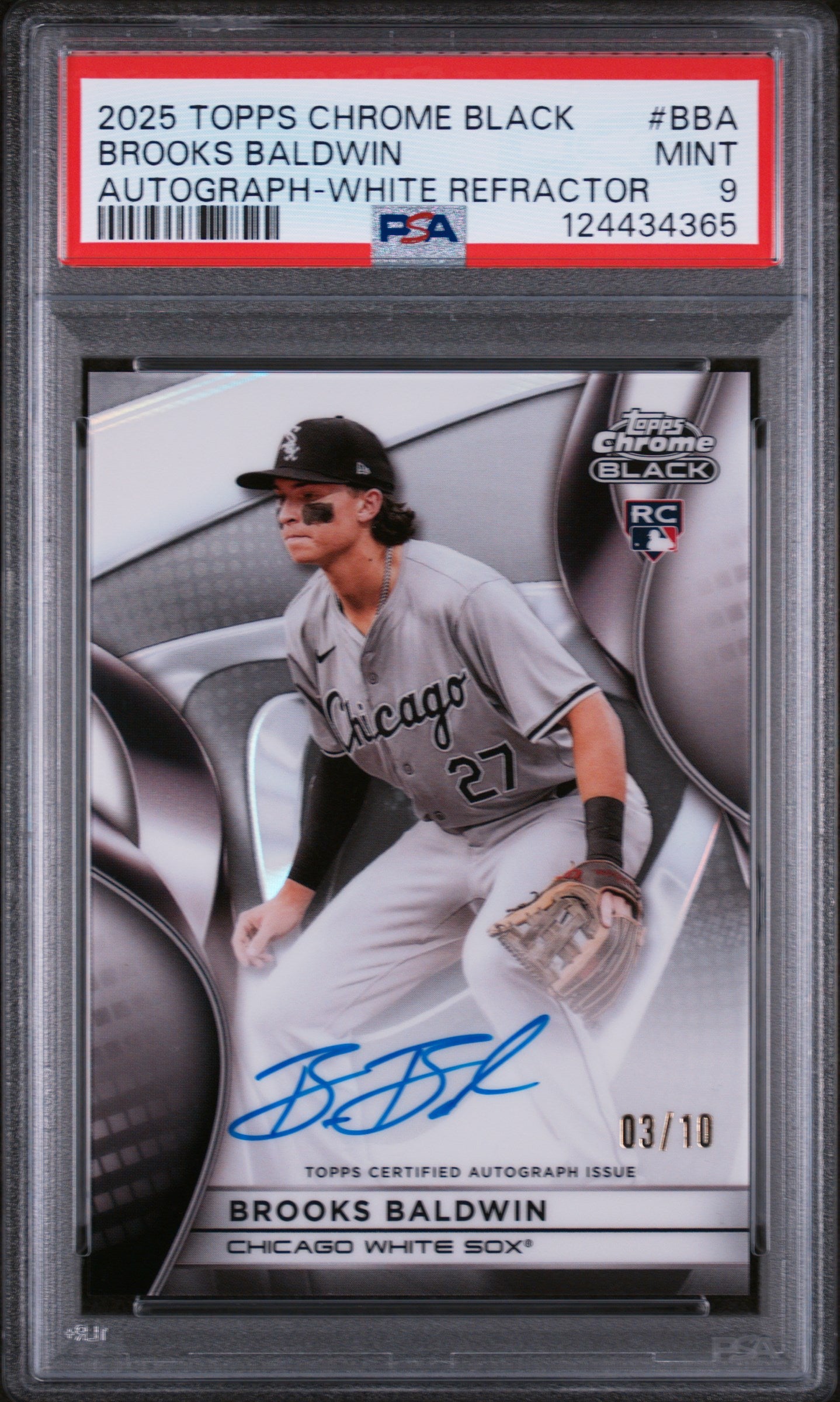 2025 Topps Chrome Black Autographs White Refractor Brooks Baldwin #BBA /10 PSA 9