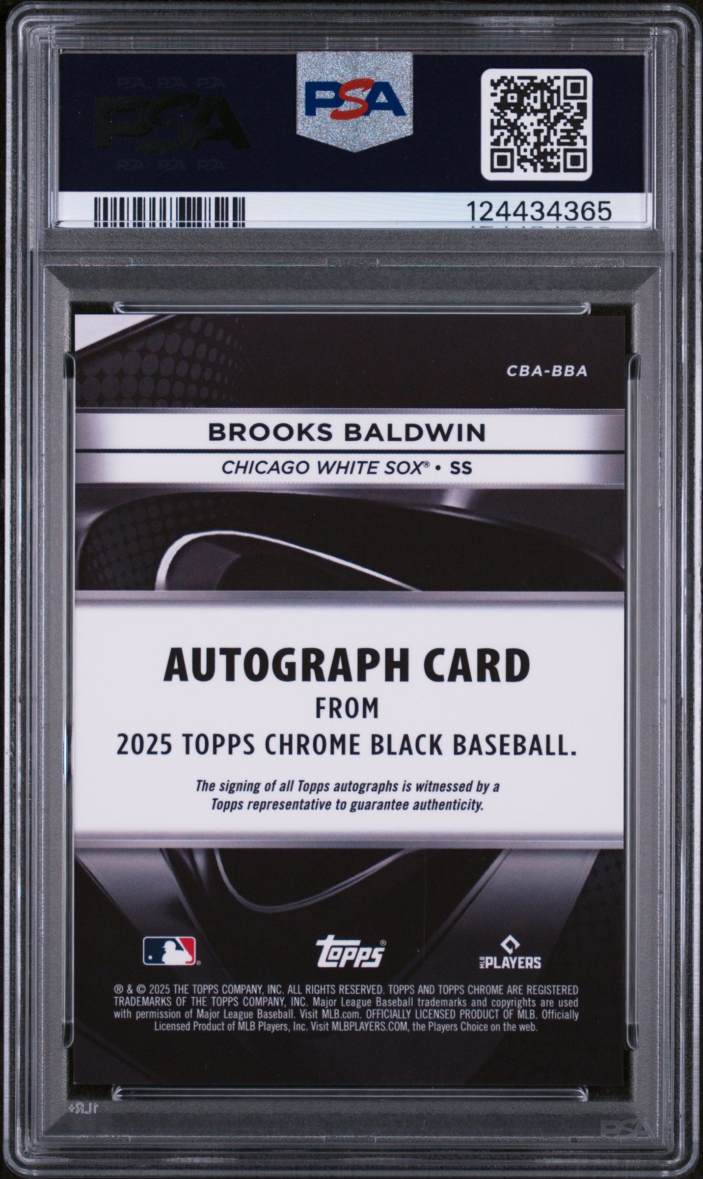2025 Topps Chrome Black Autographs White Refractor Brooks Baldwin #BBA /10 PSA 9