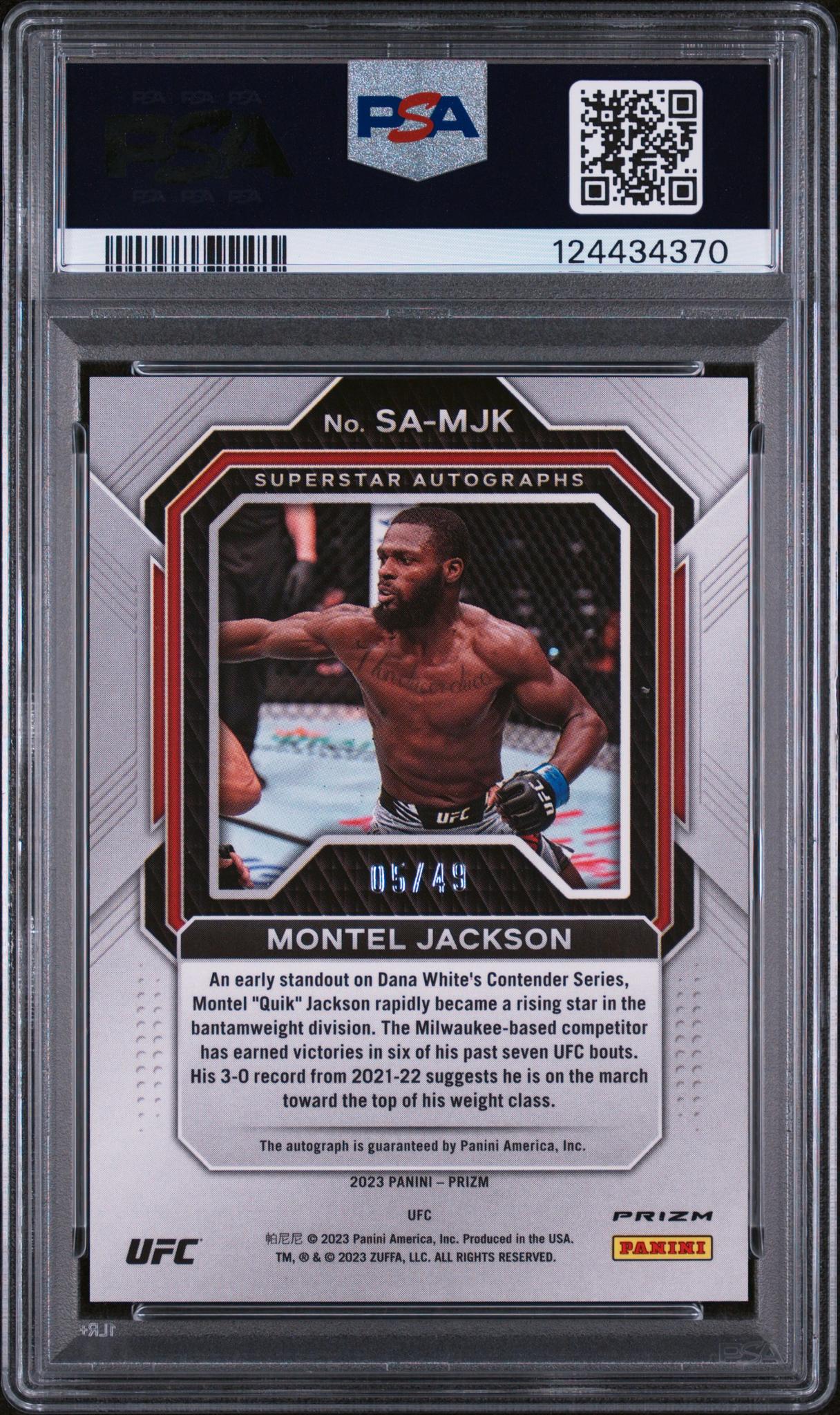 2023 Panini Prizm UFC Superstar Autographs Blue Prizm Monte Jackson #SAMJK /49 PSA 9