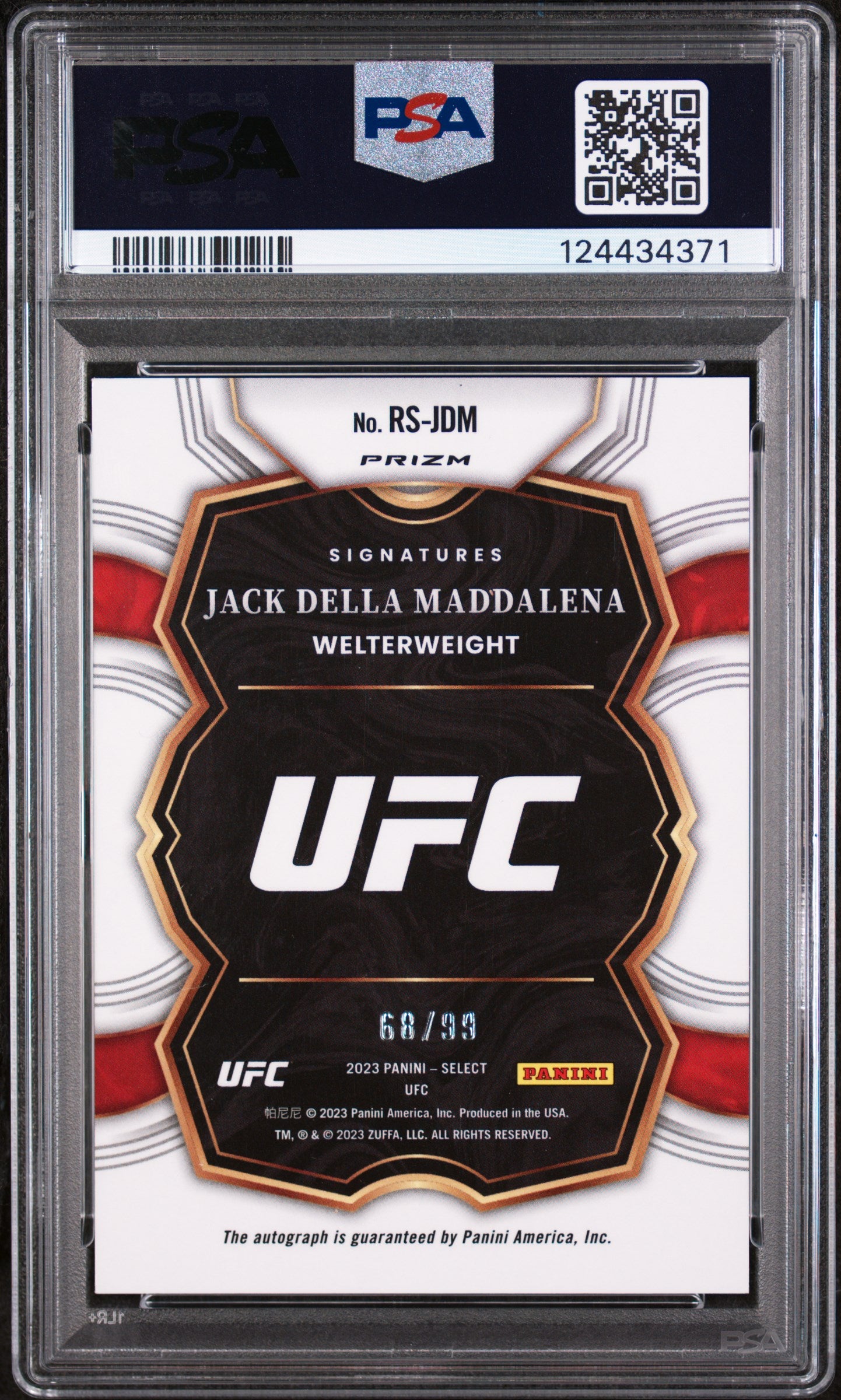 2023 Panini Select UFC Rookie Signatures Red Jack Della Maddalena #RSJDM /99 PSA 10
