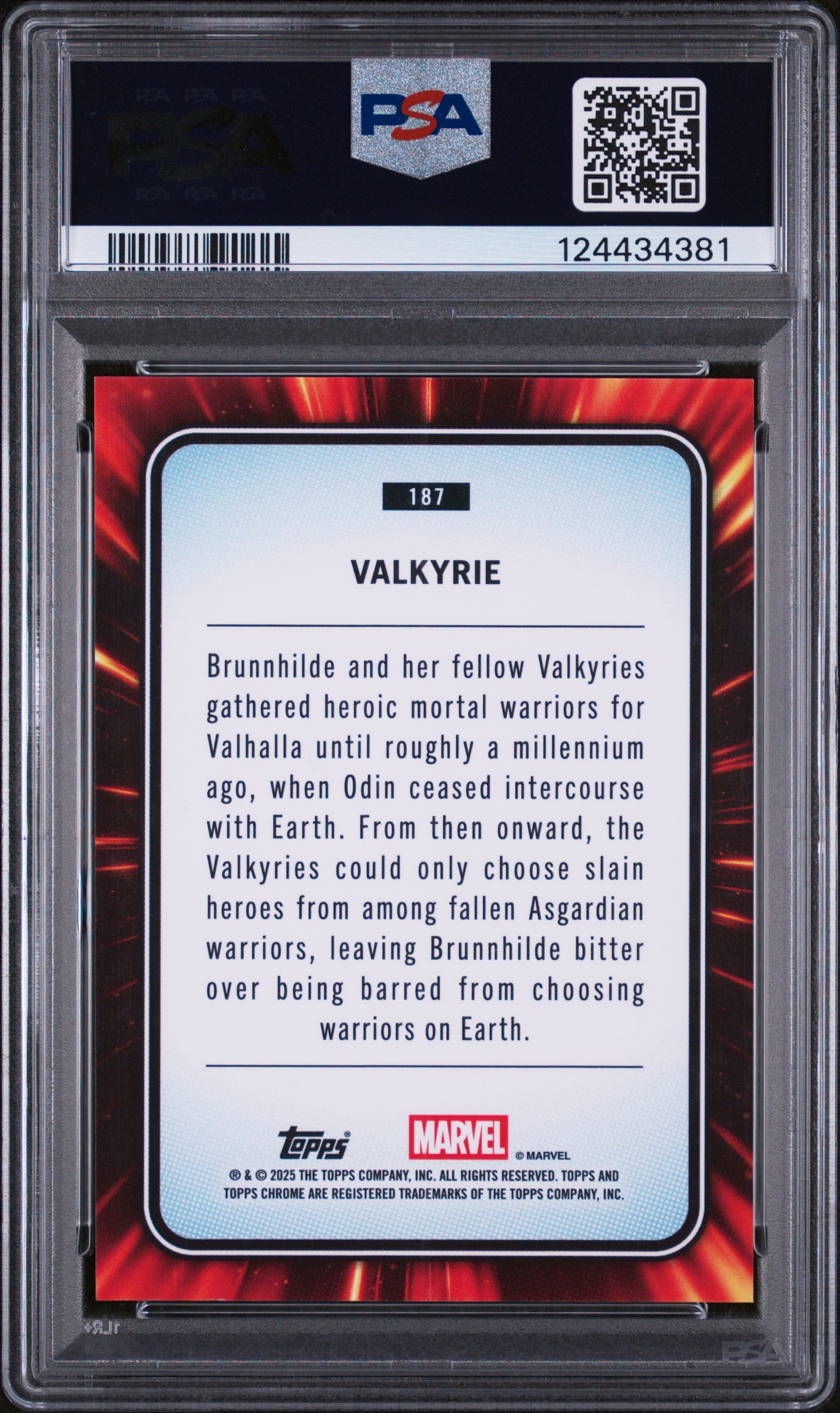 2025 Topps Chrome Marvel Human Torch Refractor Valkyrie #187 /99 PSA 8