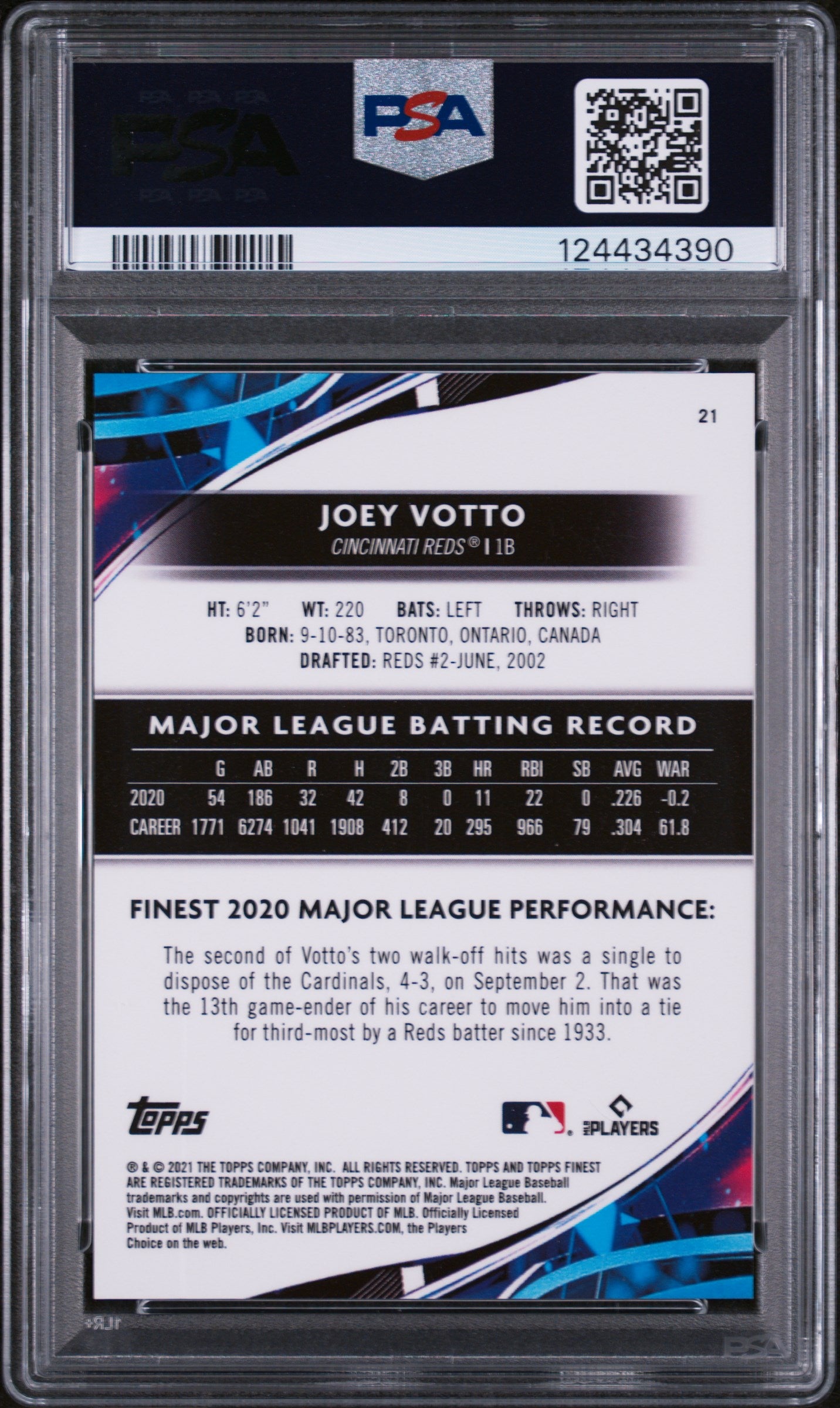2021 Topps Finest Green Speckle Refractor Joey Votto #21 /125 PSA 10