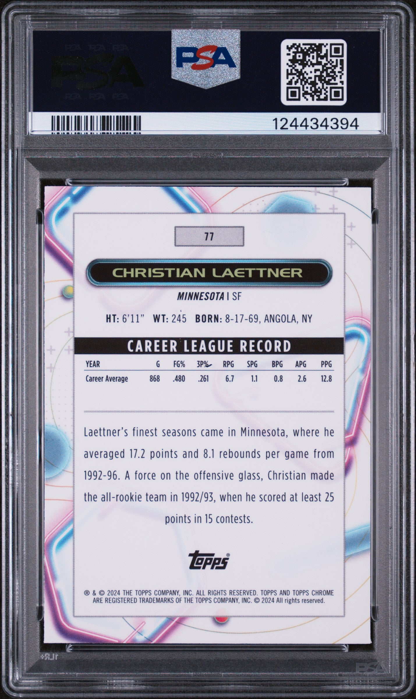 2023 Topps Cosmic Chrome Pink Galaxy Christian Laettner #77 PSA 10