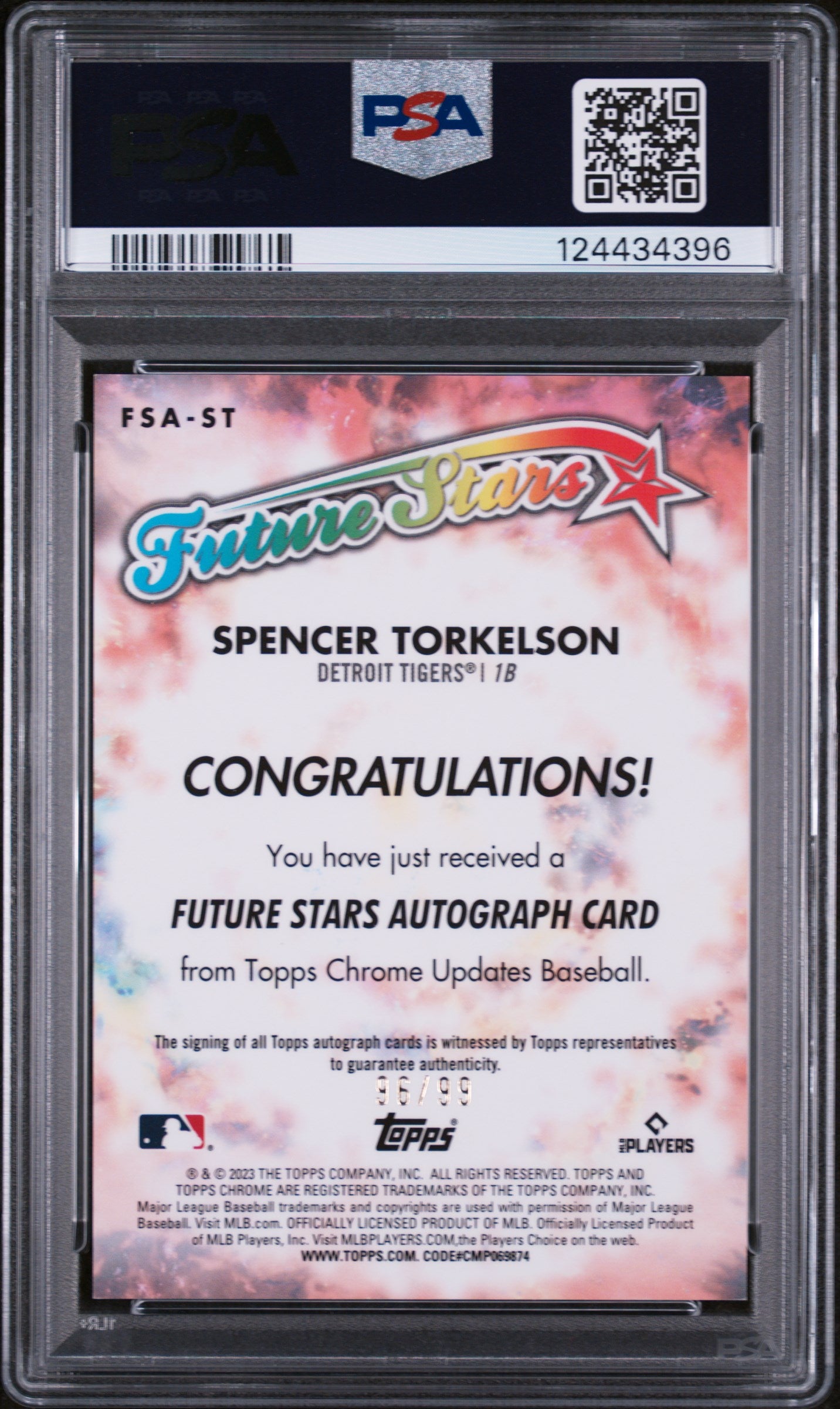 2023 Topps Chrome Update Future Stars Autograph Spencer Torkelson #FSAST /99 PSA 10