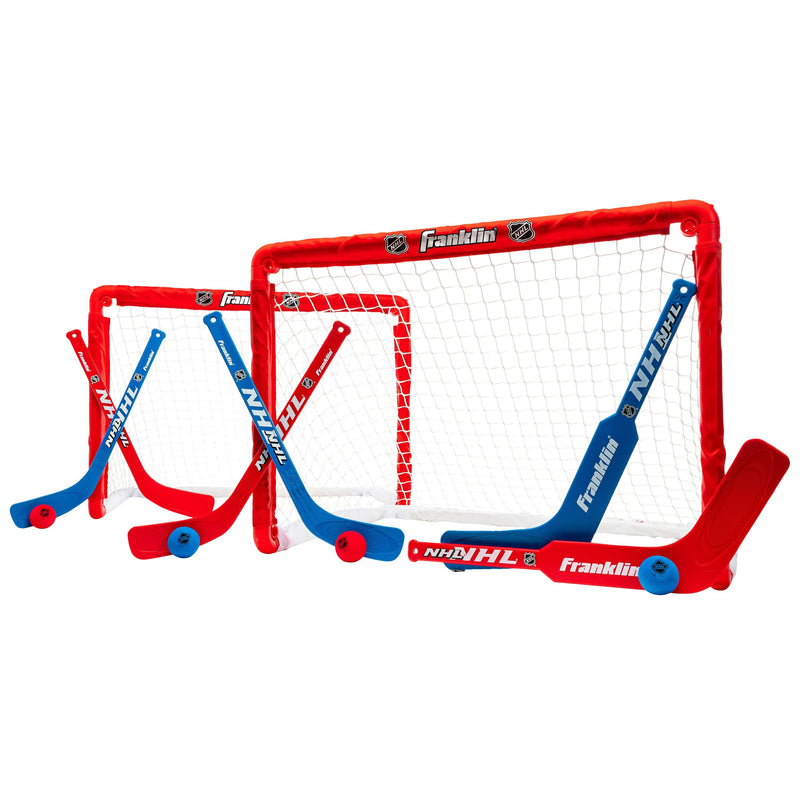 Franklin Sports NHL Mini Folding 2-Goal Combo Set with Sticks and Balls