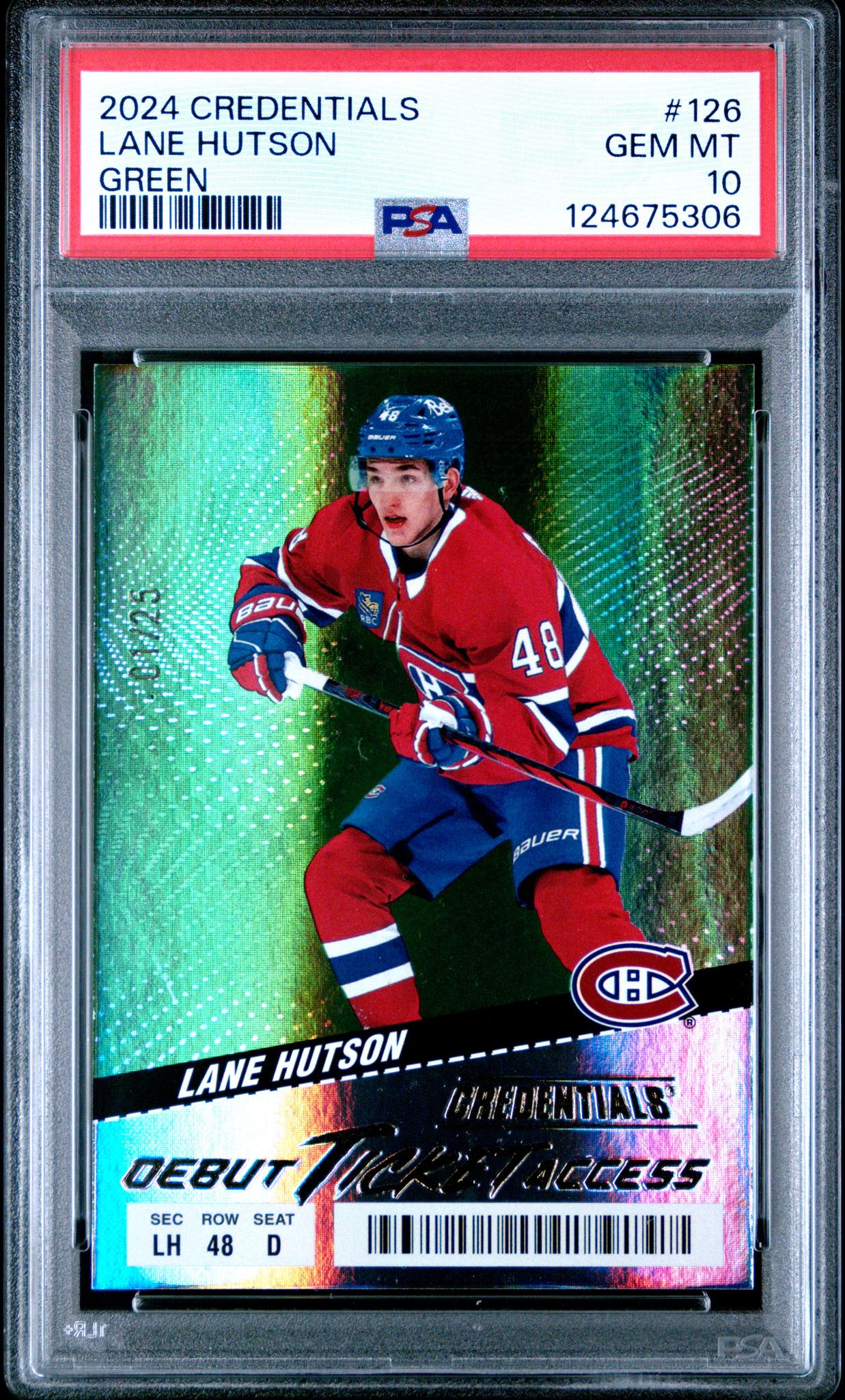 2024 Upper Deck Credentials Green Lane Hutson #126 /25 PSA 10