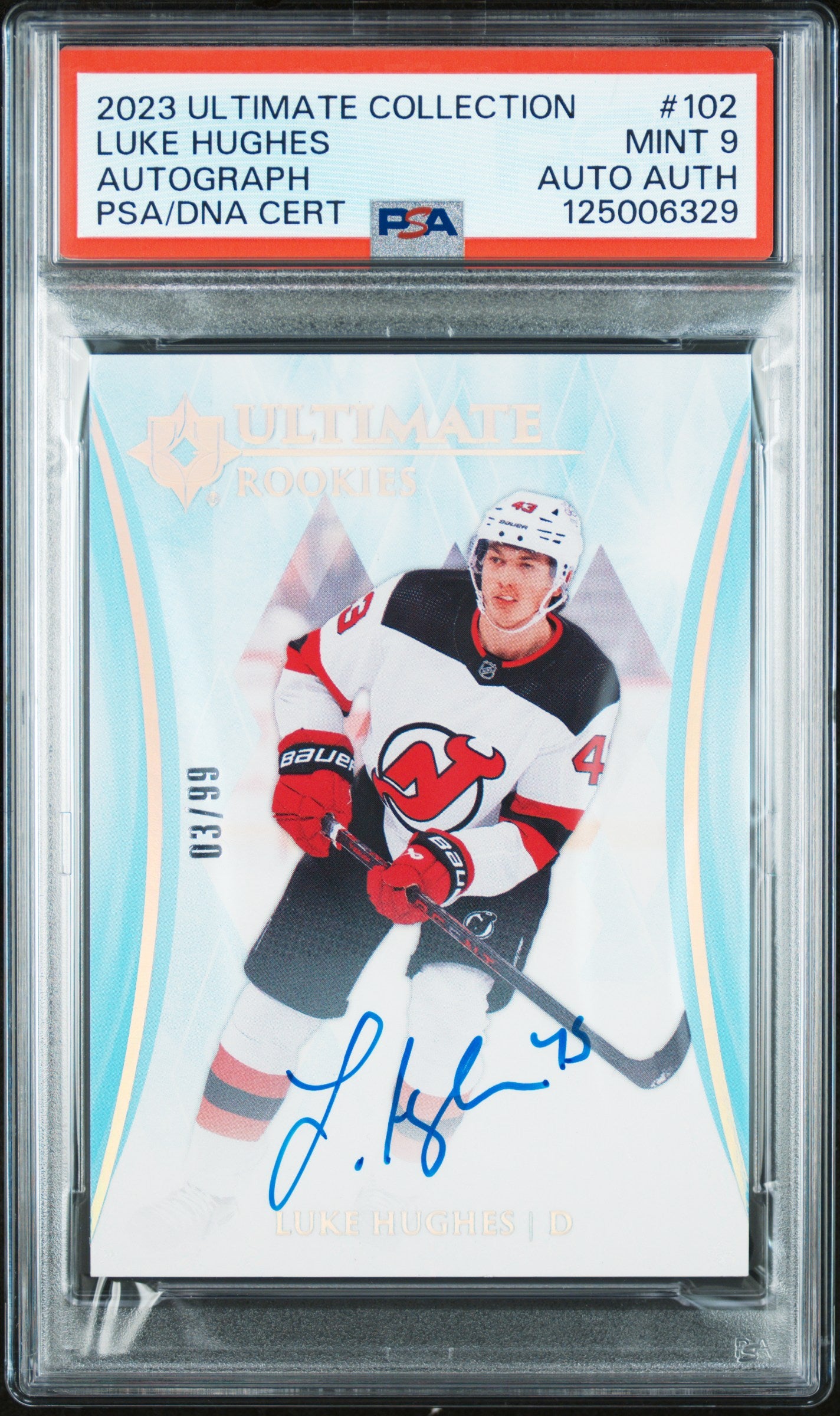 2023 Upper Deck Ultimate Collection Autograph Luke Hughes #102 /99 PSA 9