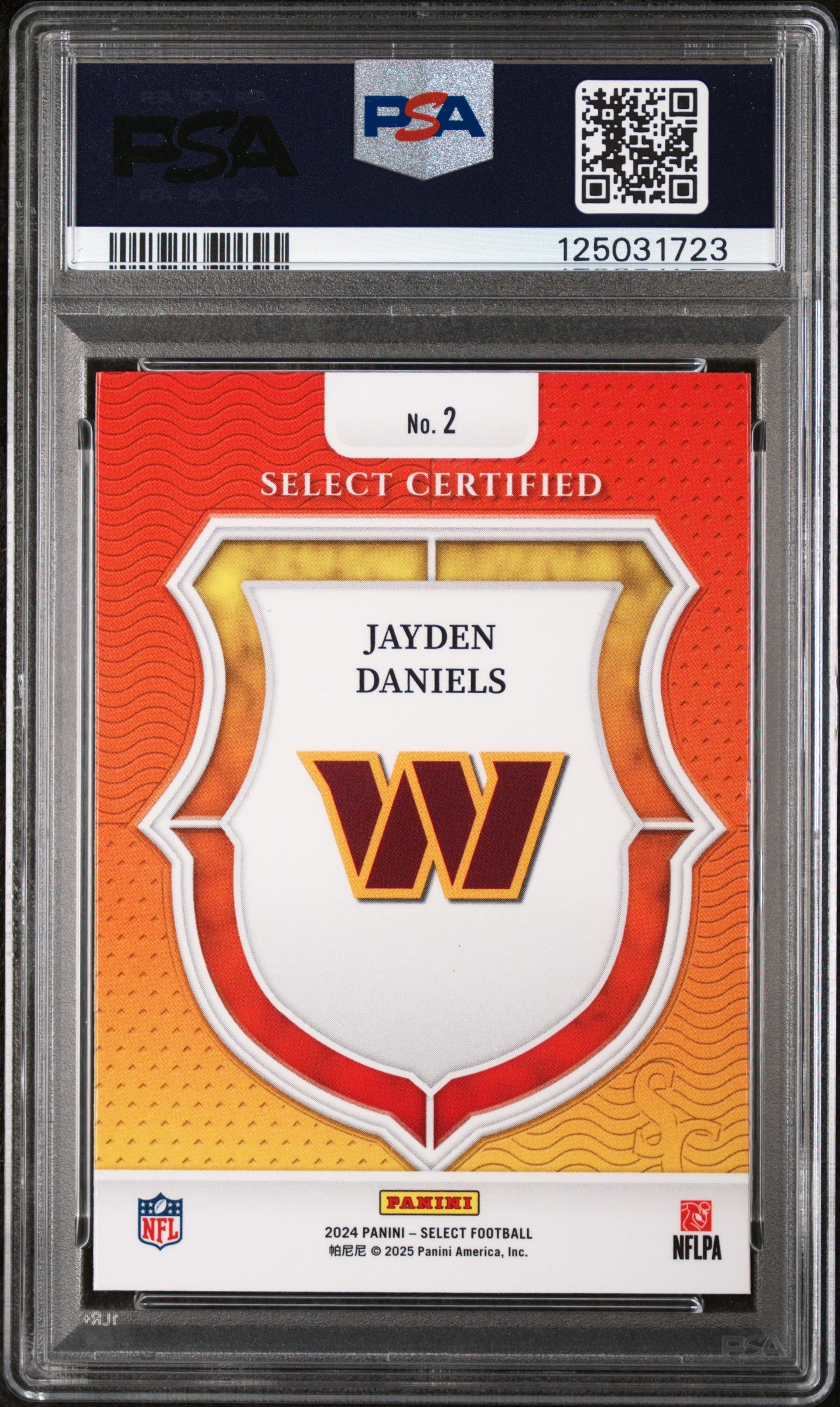 2024 Panini Select Select Certified Rookies Jayden Daniels #2 PSA 10