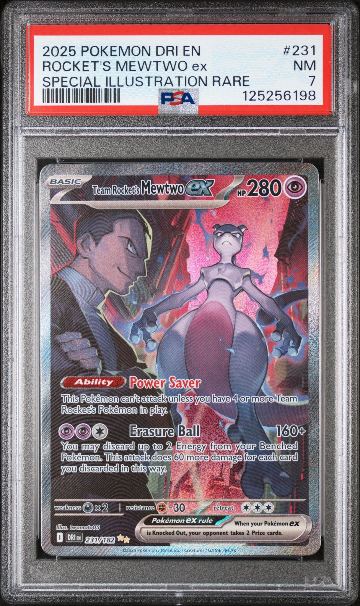 2025 Pokemon #231/182 Rocket's Mewtwo ex Special Illustration Rare PSA 7