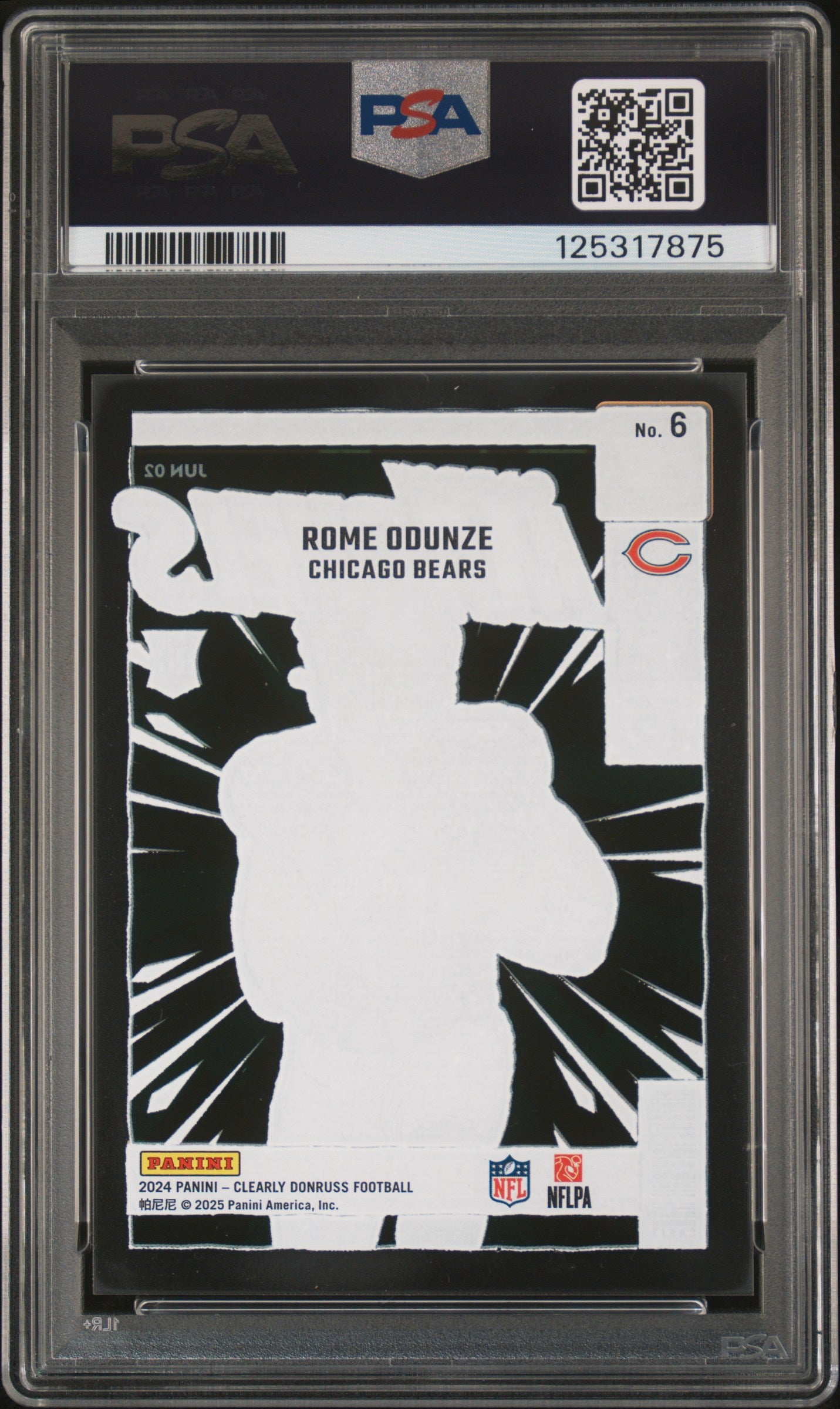 2024 Panini Clearly Donruss Gridiron Marvels Rome Odunze #6 RC PSA 8