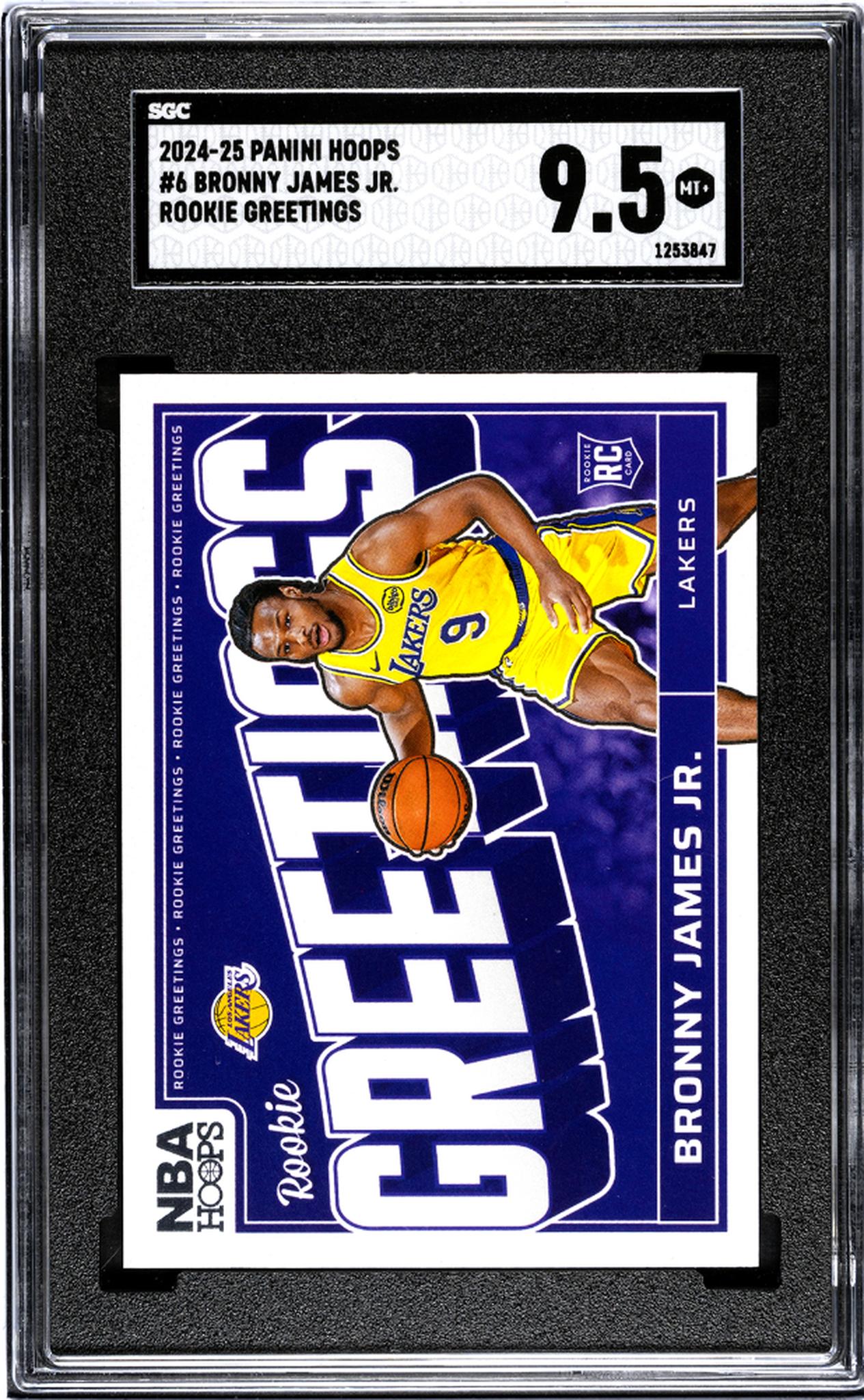 2024-25 Panini Hoops #6 Bronny James Jr. Rookie Greetings SGC 9.5