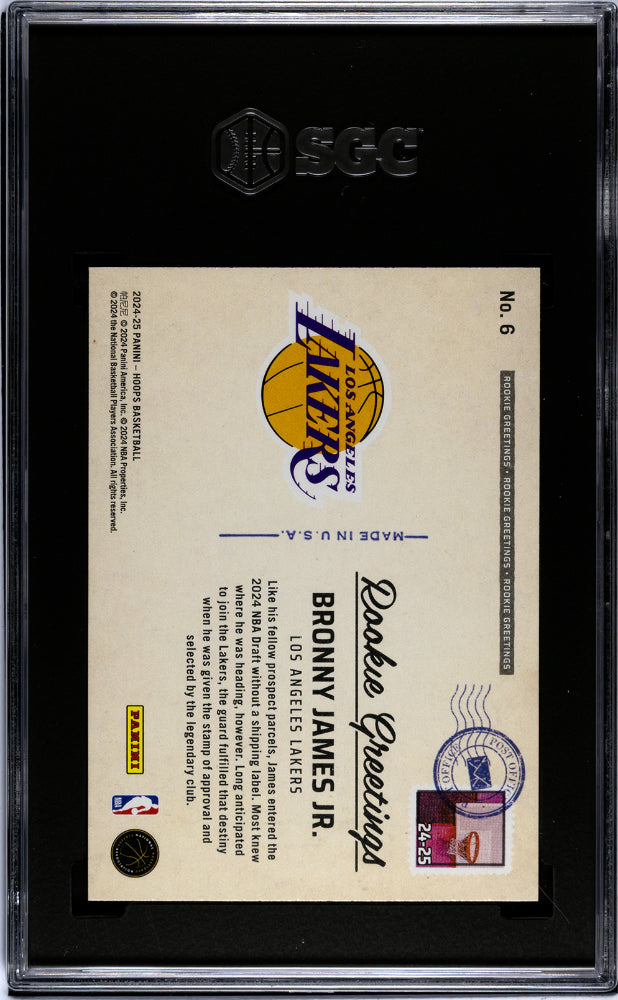 2024-25 Panini Hoops #6 Bronny James Jr. Rookie Greetings SGC 9.5