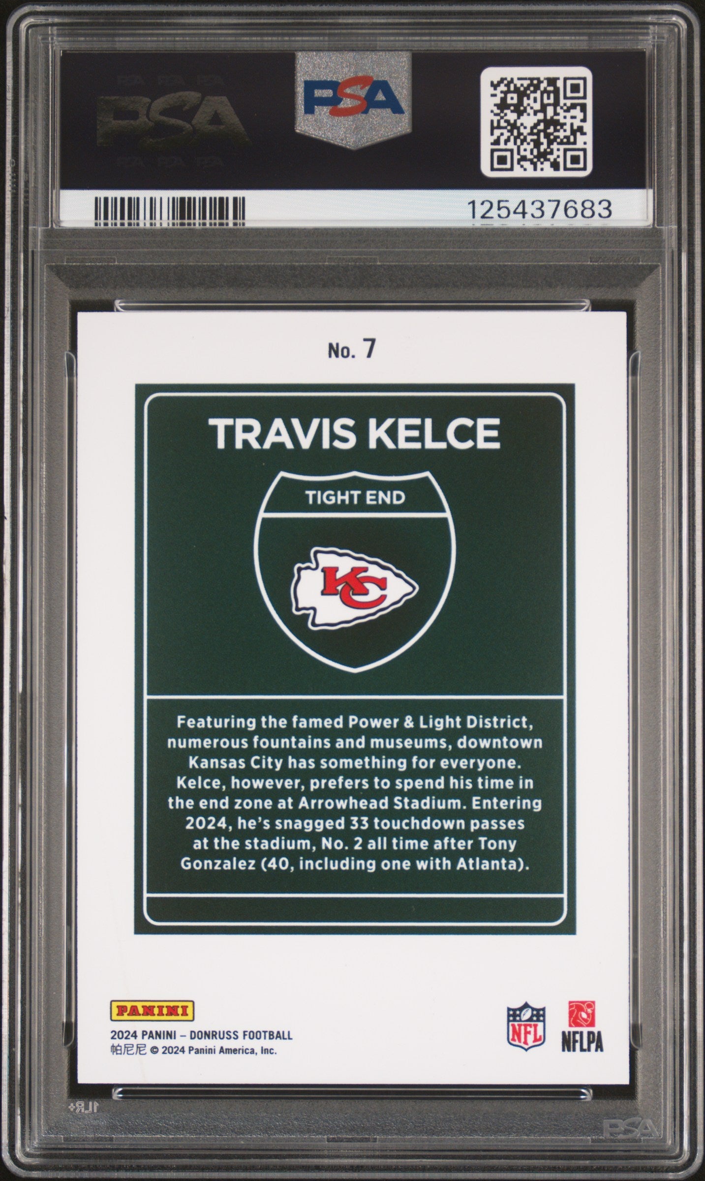 2024 Donruss Downtown! Travis Kelce #7 PSA 8