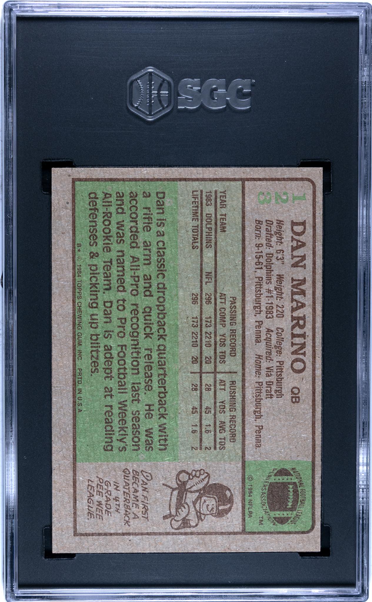 1984 Topps Dan Marino #123 SGC 8 Rookie RC
