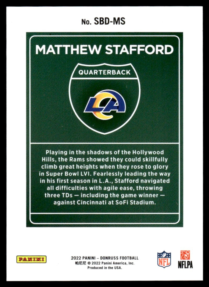 2022 Donruss Matthew Stafford Super Bowl Downtown! SSP