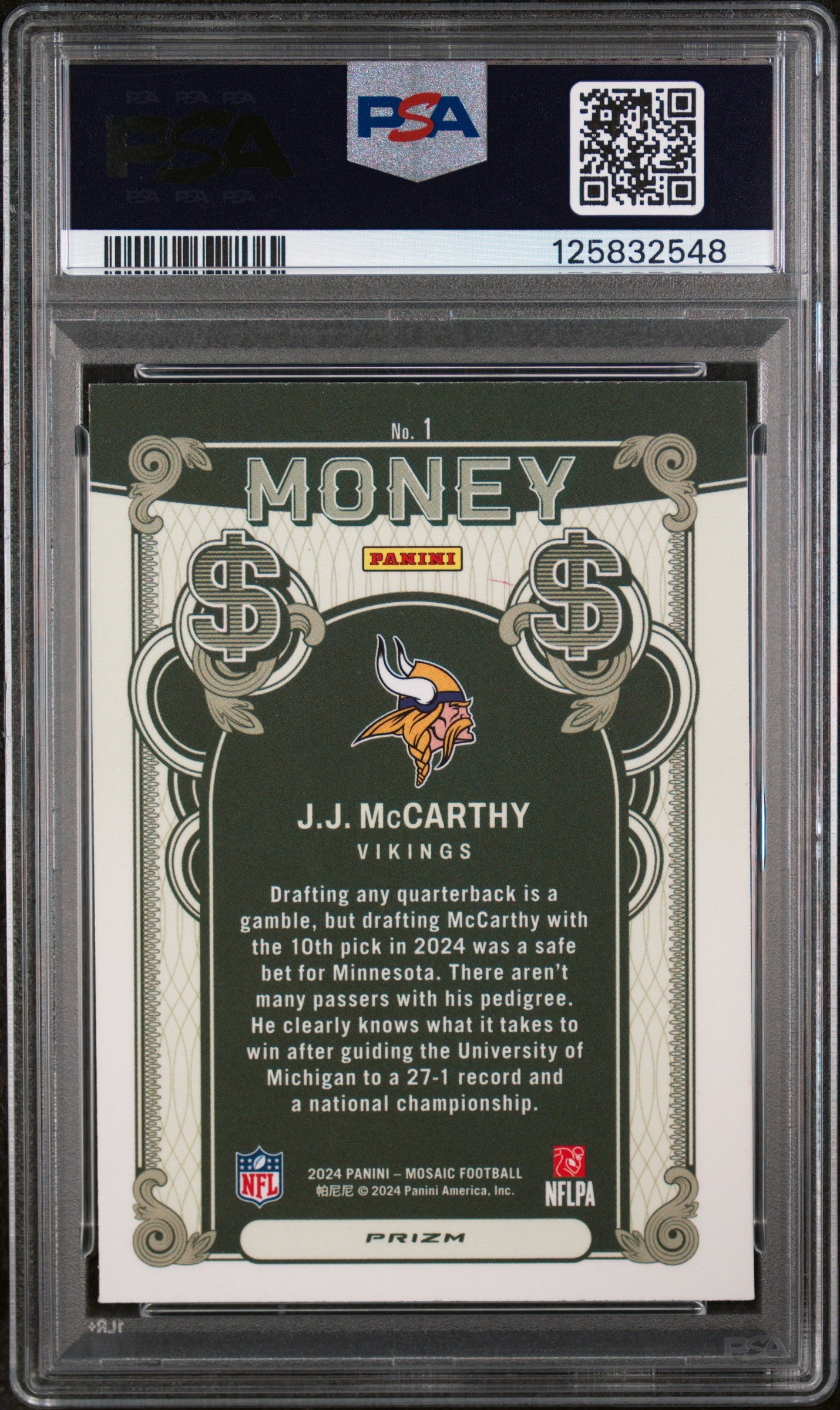 2024 Panini Mosaic JJ Mccarthy #1 PSA 9