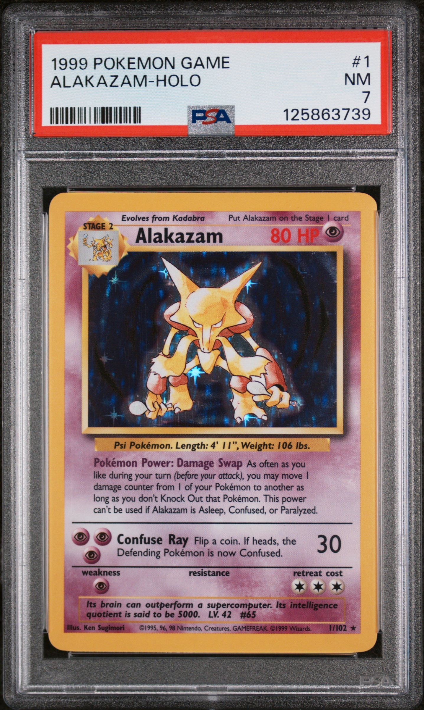 1999 Pokemon Base Set Holo Alakazam #1 PSA 7