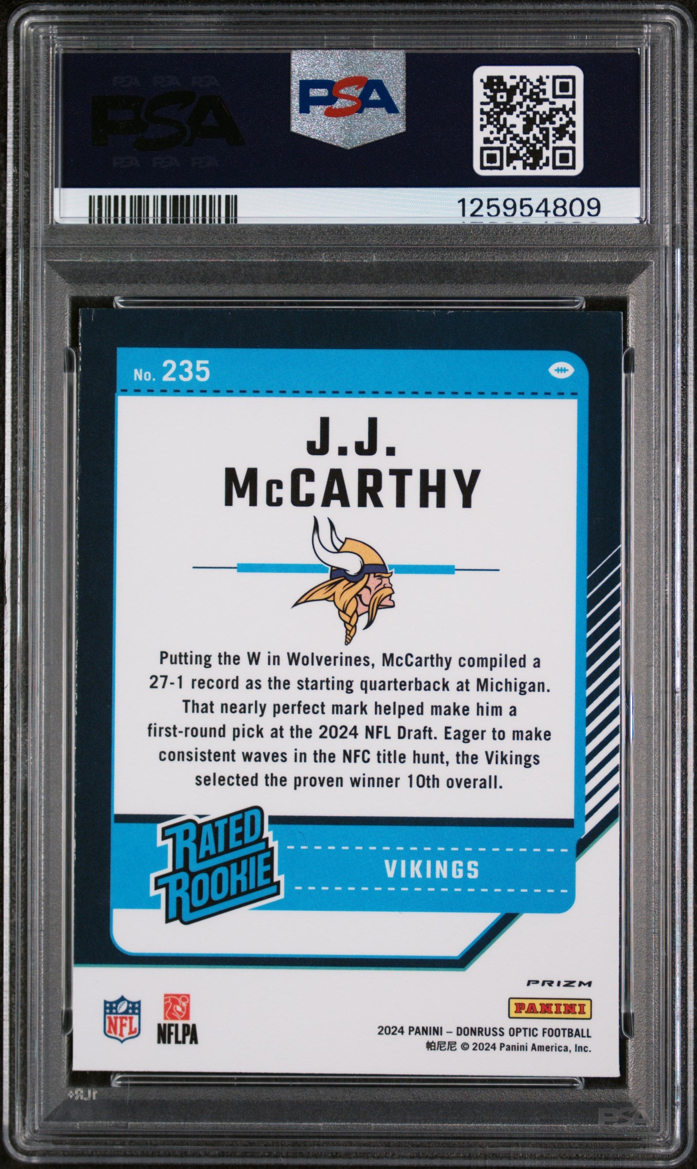 2024 Optic Green Hyper JJ Mccarthy #235 PSA 9