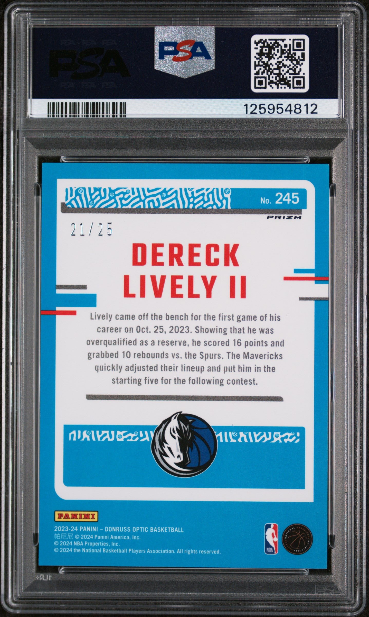 2023 Donruss Optic Fast Break Pink Dereck Lively II #245 /25 PSA 9