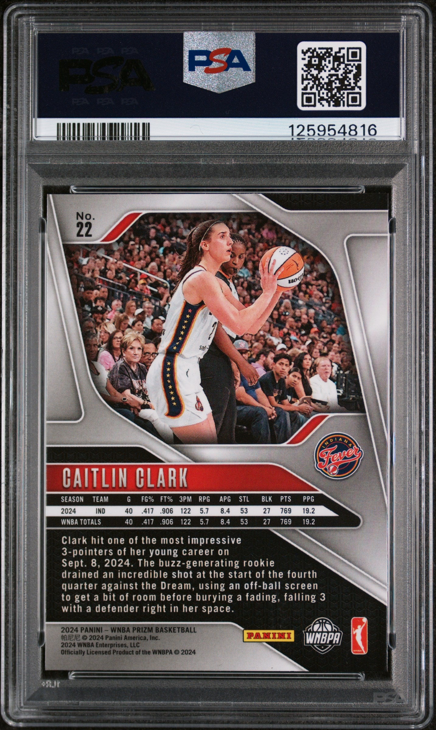 2024 Panini Prizm WNBA Caitlin Clark #22 PSA 9
