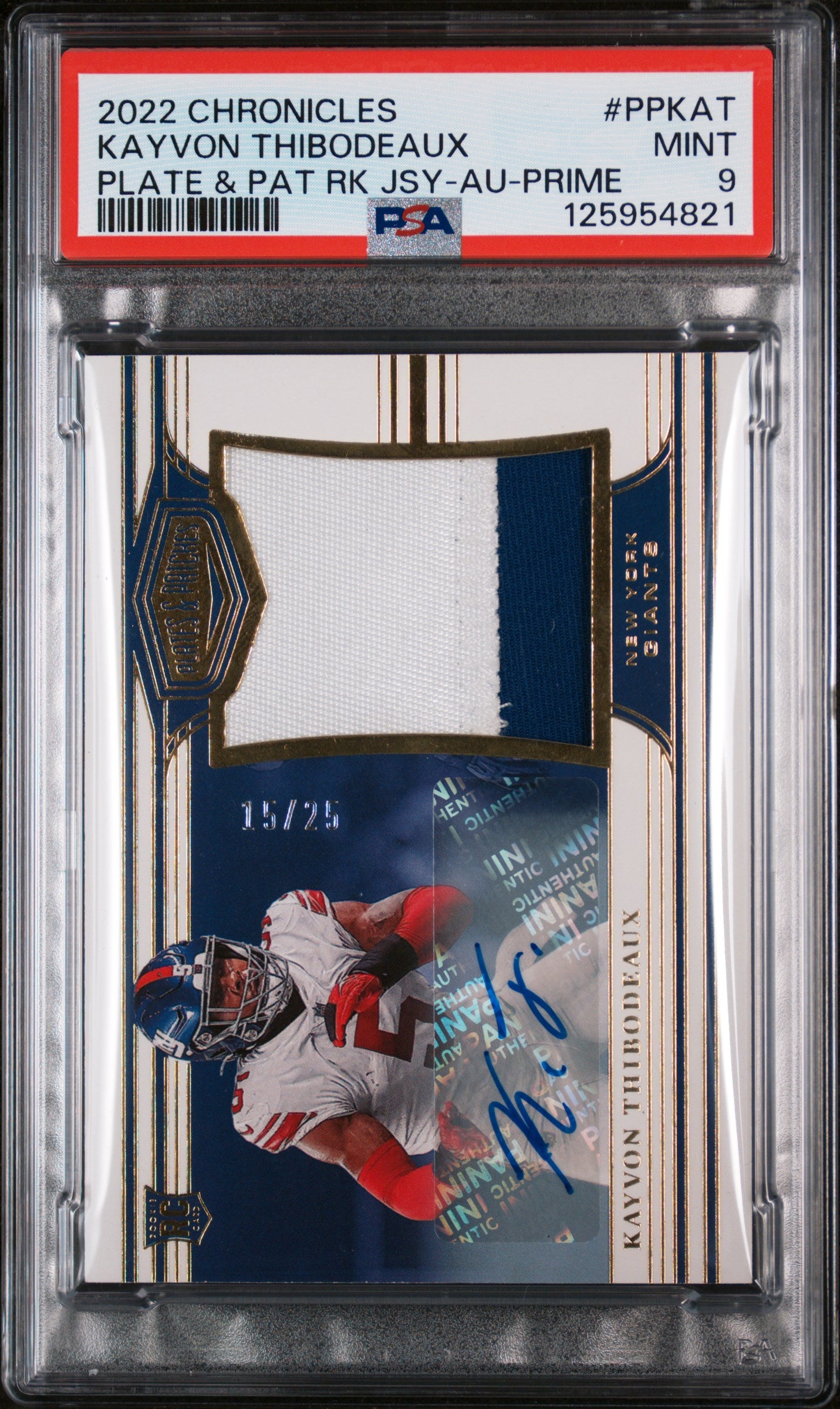 2022 Panini Chronicles Plates & Patches Rookie Jersey Autograph-Prime Kayvon Thibodeaux #PPKAT /25 PSA 9