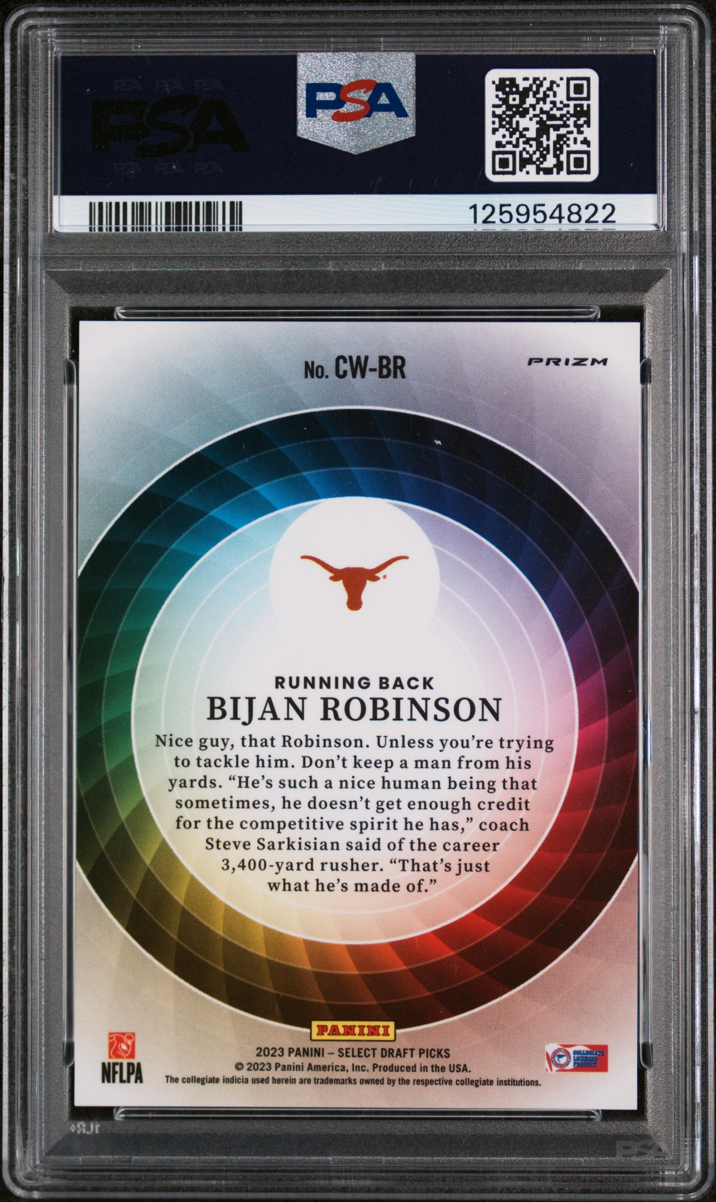 2023 Panini Select Draft Picks Color Wheel Bijan Robinson #CW-BR PSA 8