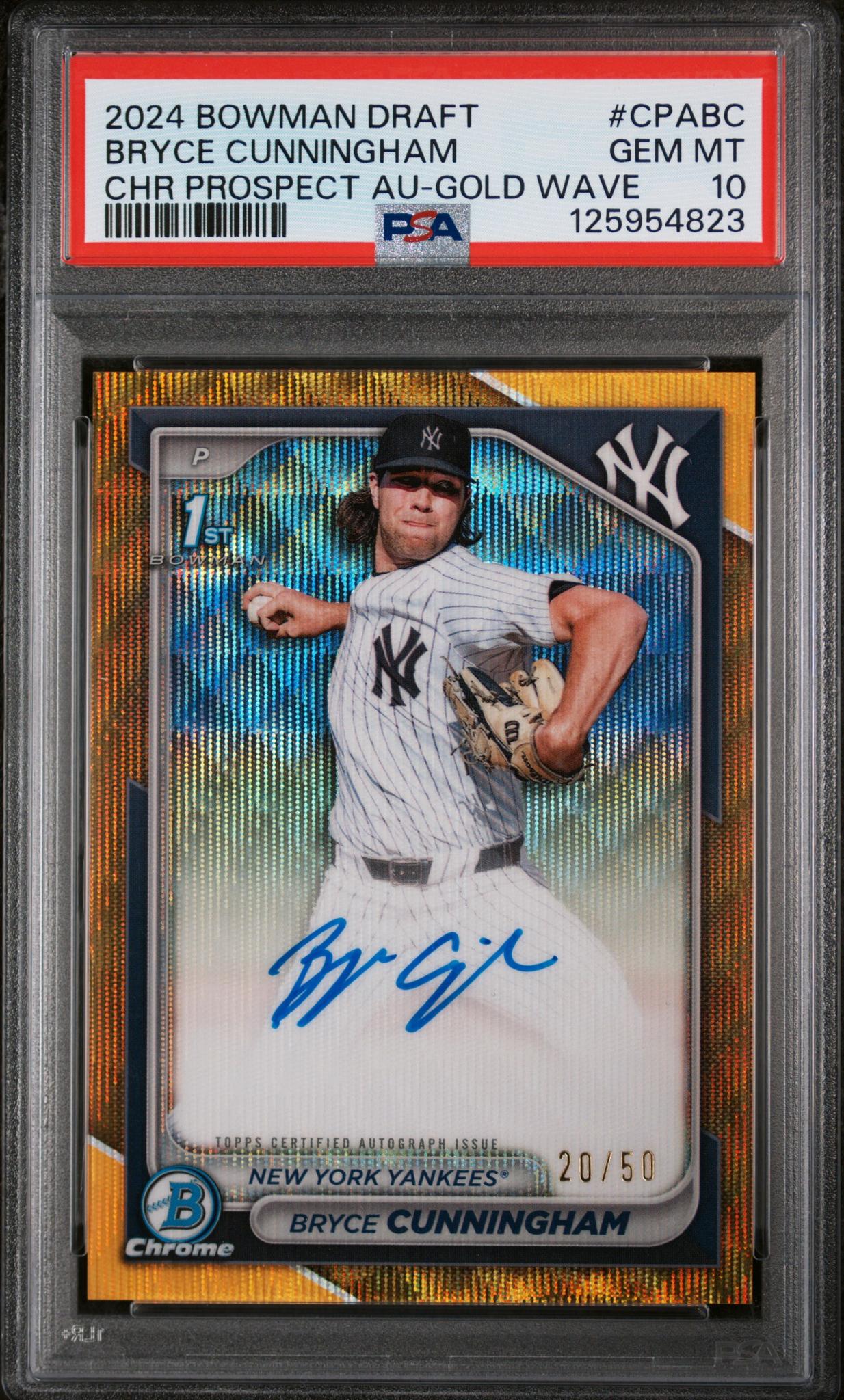 2024 Bowman Draft Chrome Prospect Autographs Gold Wave Bruce Cunningham #CPABC /50 PSA 10