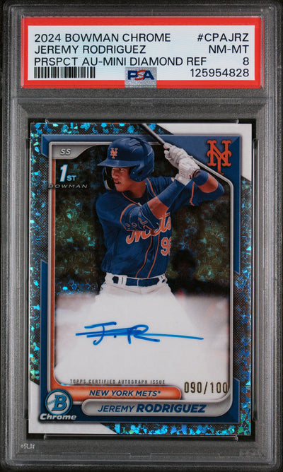 2024 Bowman Chrome Jeremy Rodriguez #CPAJRZ Prospect Auto Mini Diamond Refractor /100 PSA 8
