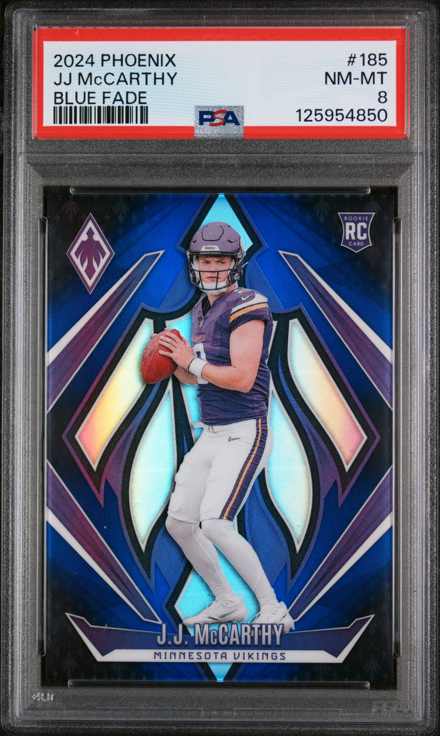 2024 Panini Phoenix Blue Fade JJ Mccarthy #185 /249 PSA 8