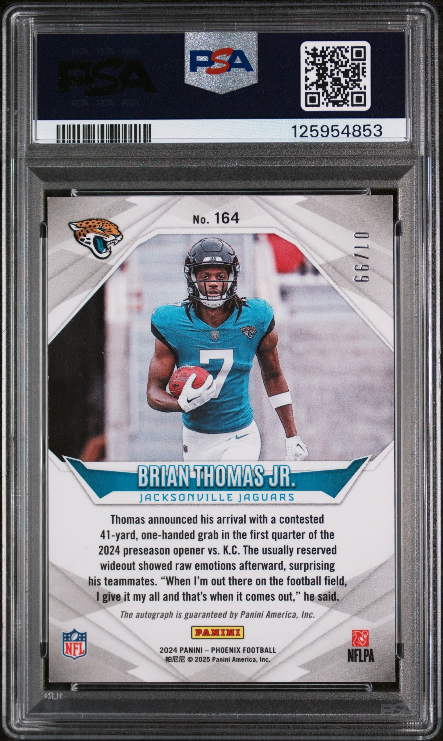 2024 Panini Phoenix Autograph-Red Brian Thomas Jr. #164 /99 PSA 8