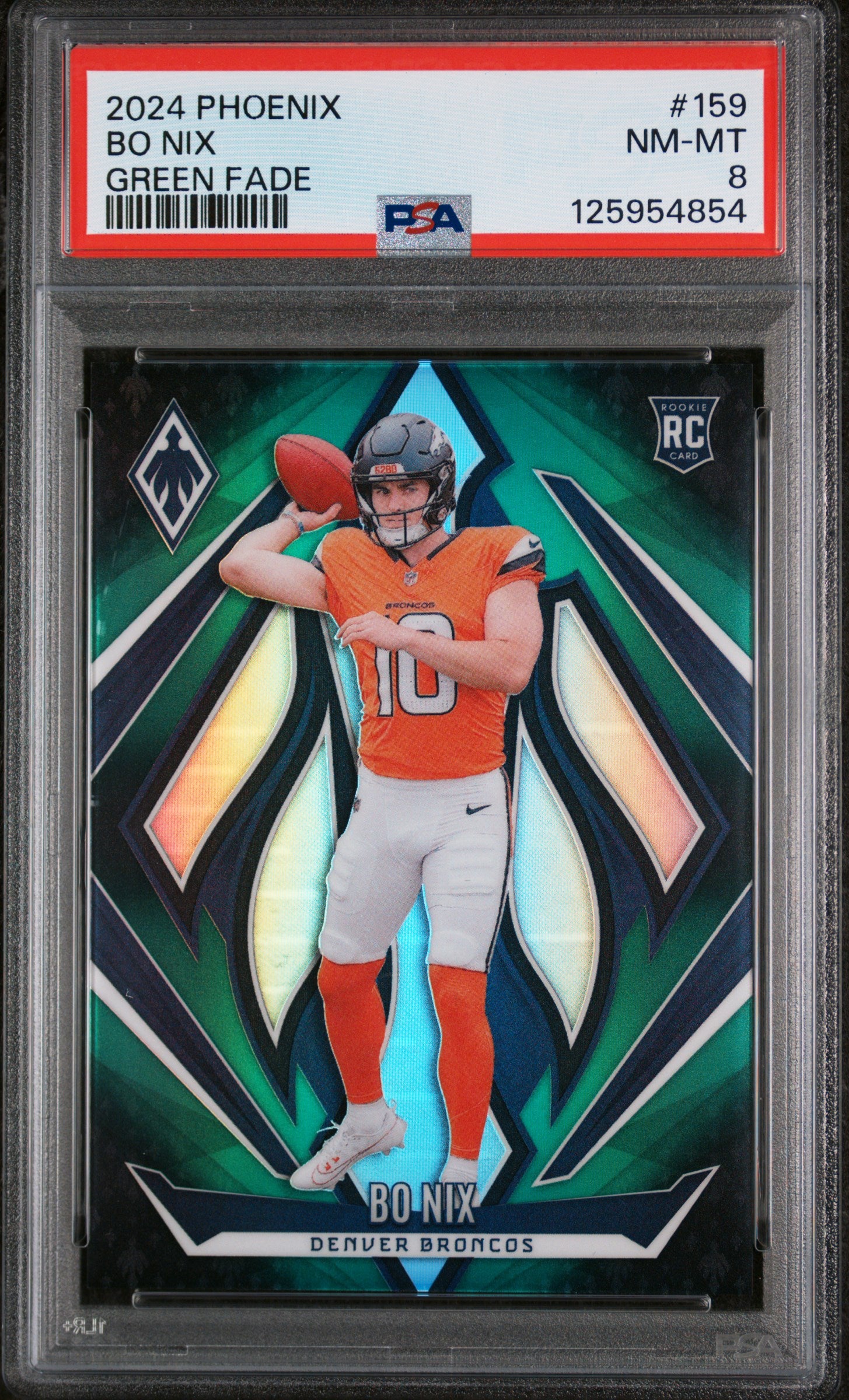 2024 Panini Phoenix Green Fade Bo Nix #159 /199 PSA 8