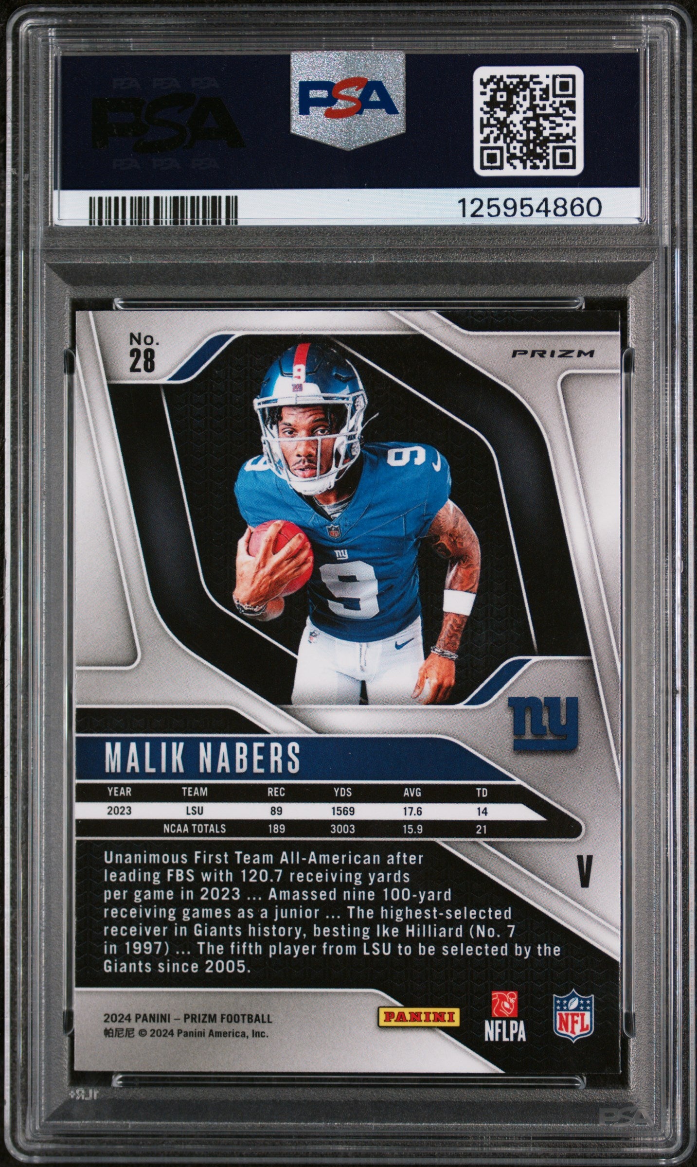 2024 Panini Prizm No Huddle Malik Nabers #28 PSA 9