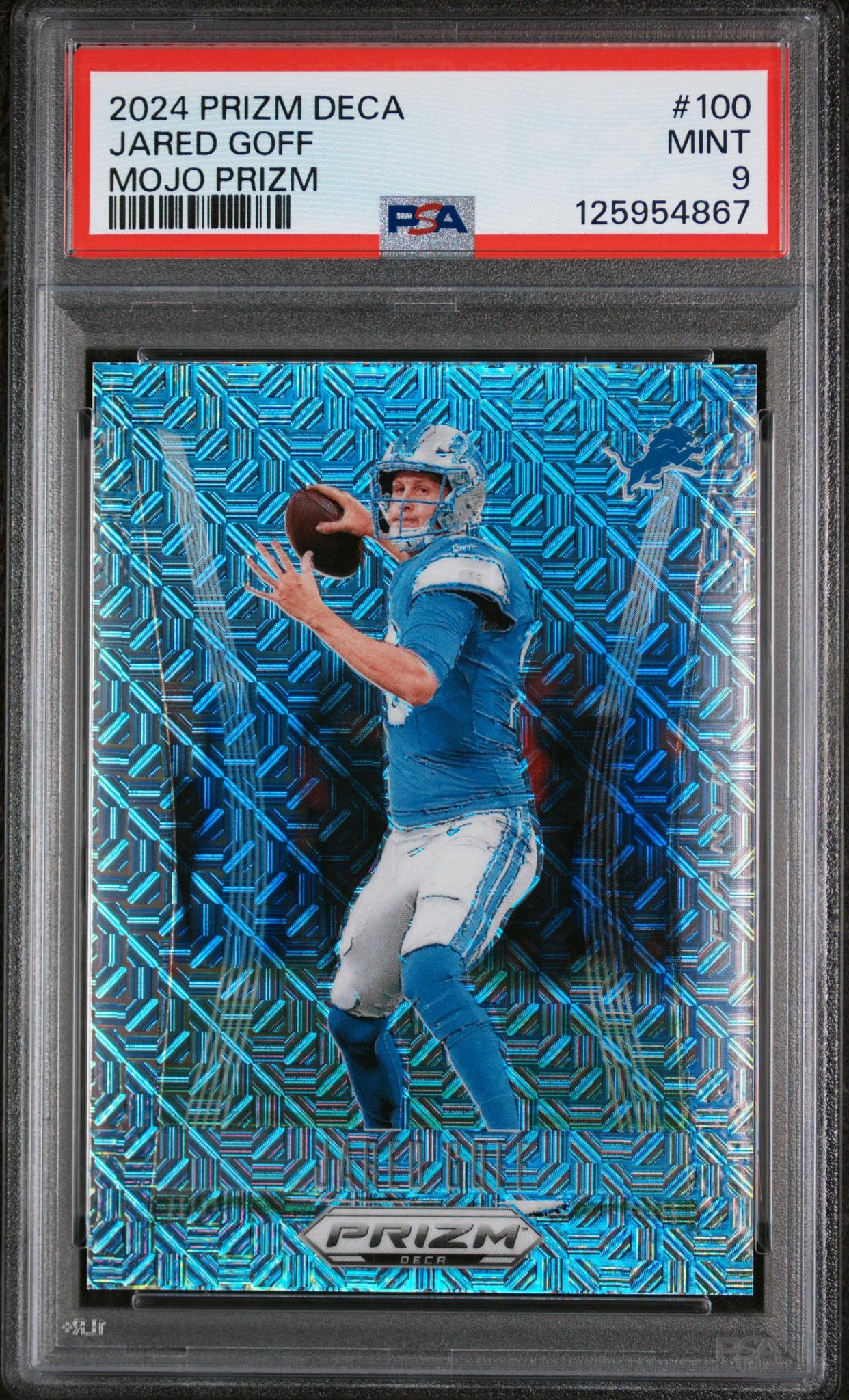 2024 Panini Prizm Deca Mojo Prizm Jared Goff #100 /30 PSA 9