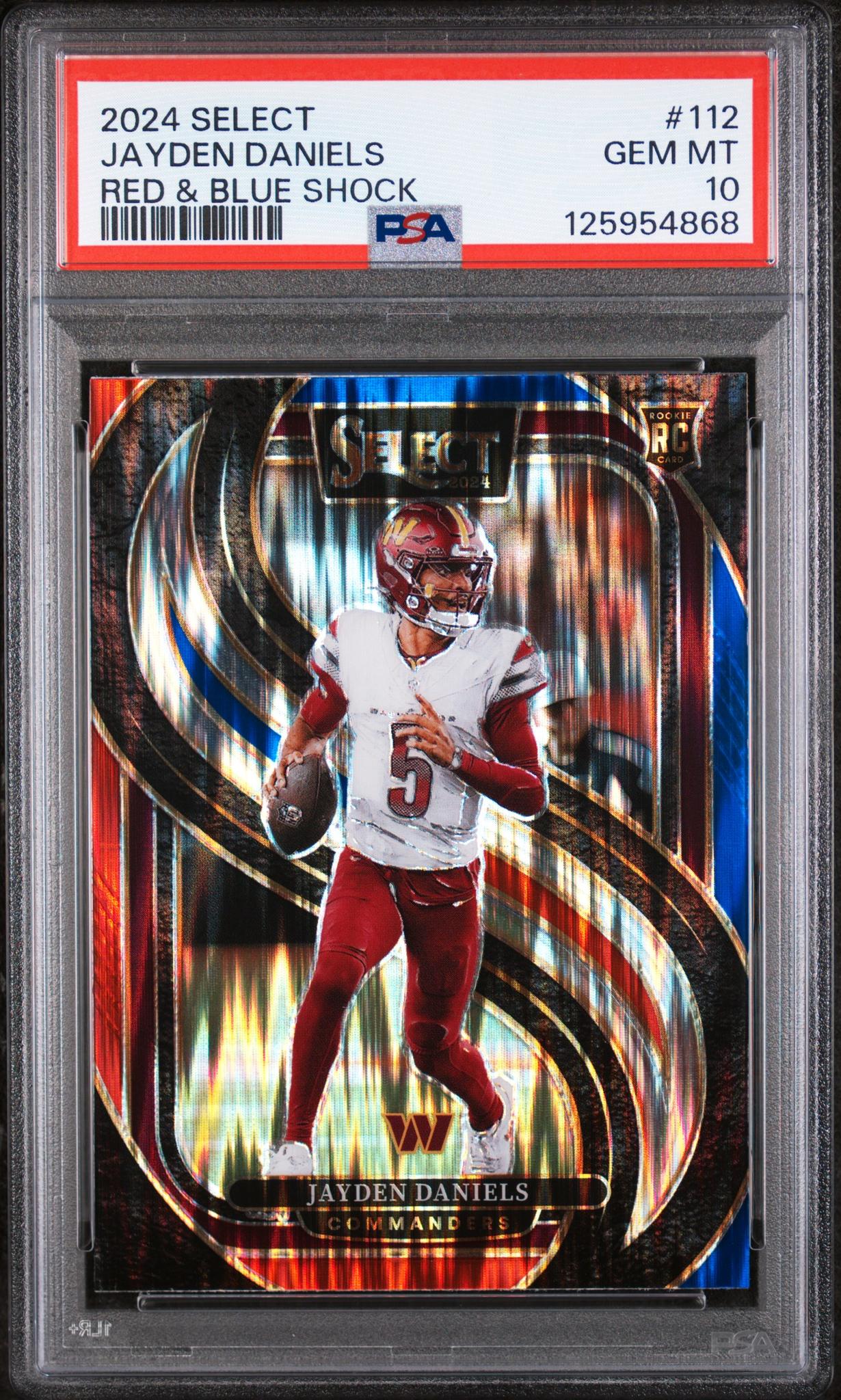2024 Panini Select Red & Blue Shock Jayden Daniels #112 PSA 10