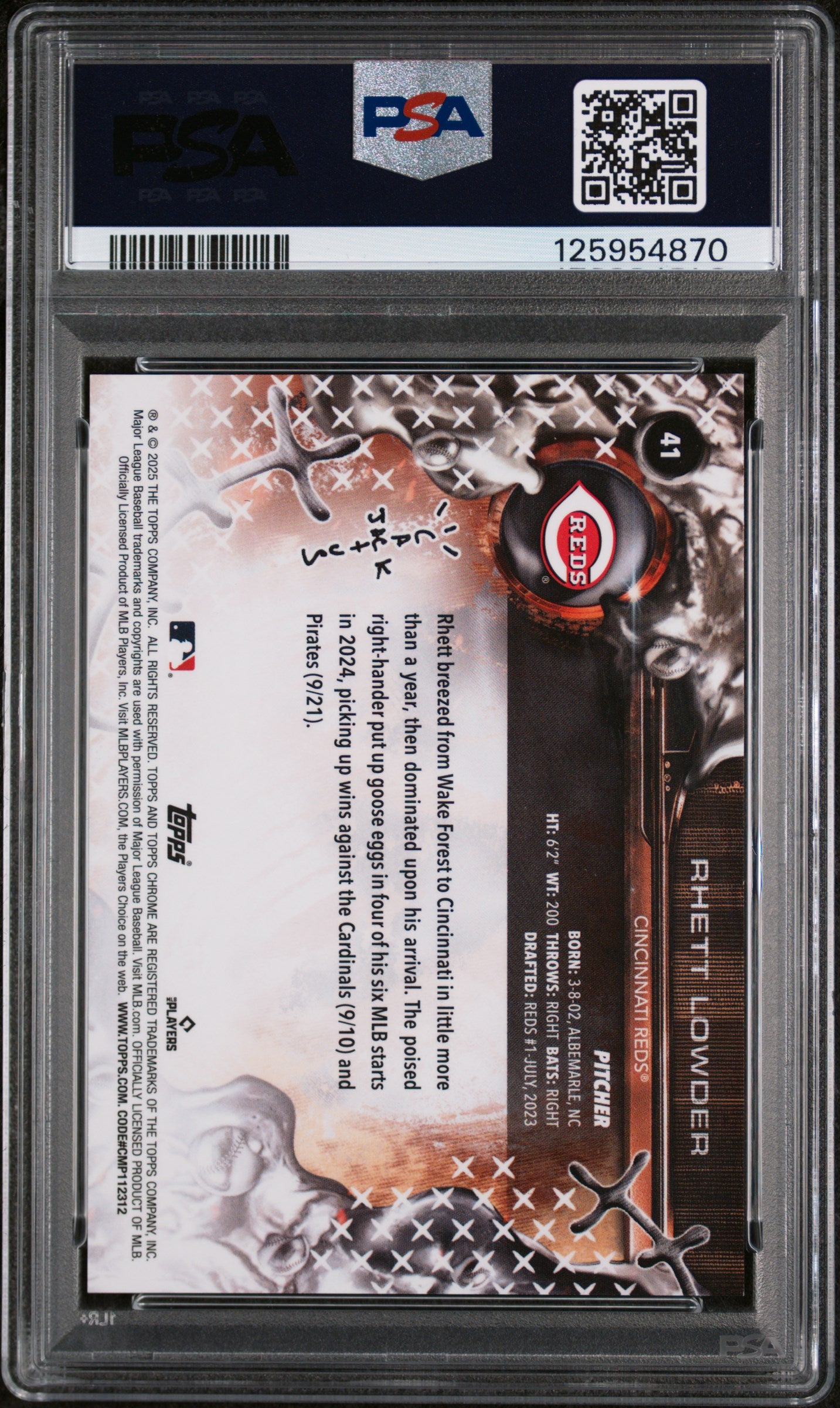 2025 Topps Chrome X Cactus Jack Orange Refractor Rhett Lowder #41 /25 PSA 9