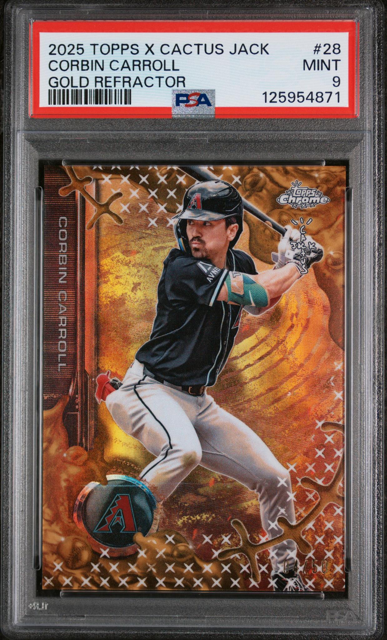 2025 Topps Chrome X Cactus Jack Gold Refractor Corbin Carroll #28 /50 PSA 9
