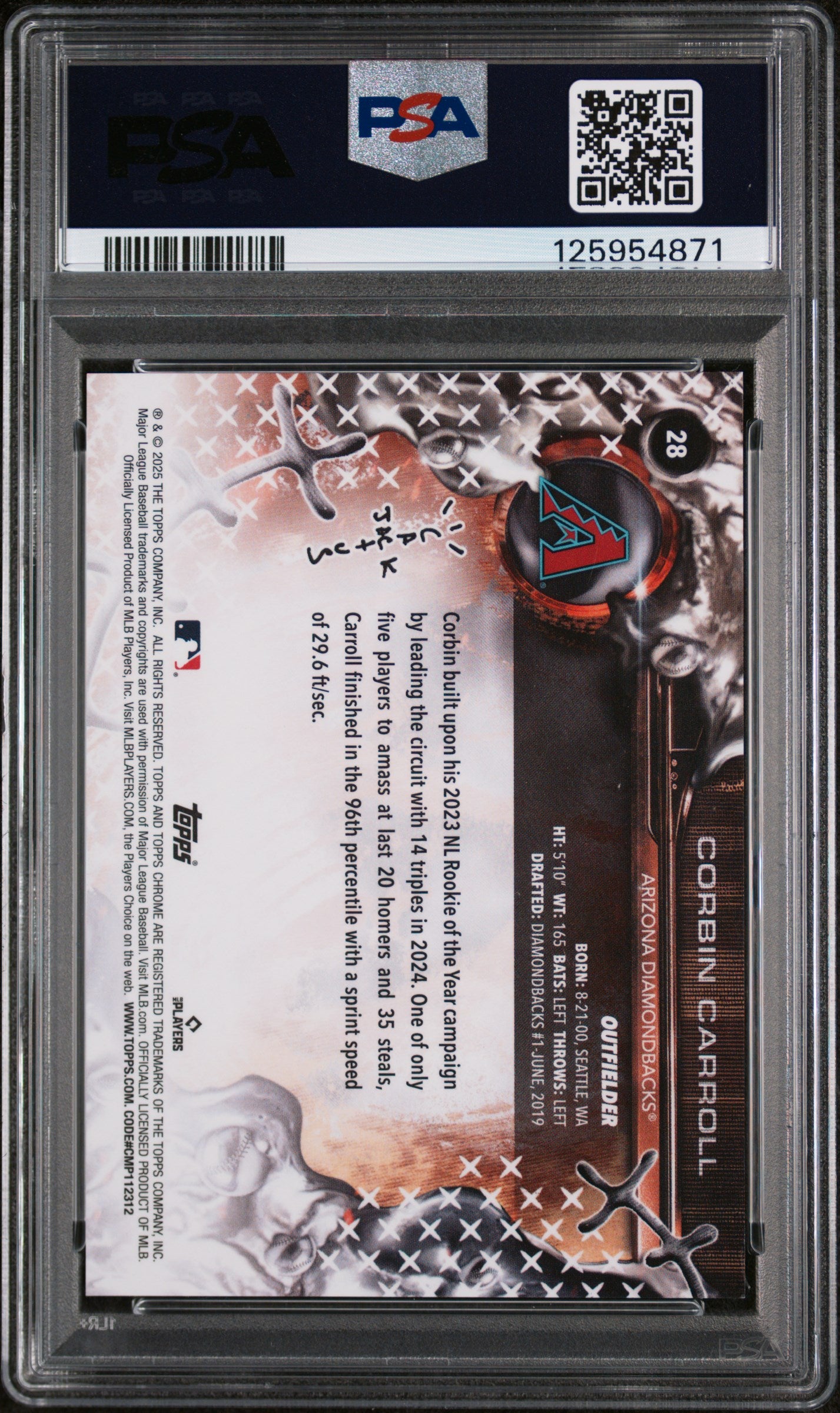 2025 Topps Chrome X Cactus Jack Gold Refractor Corbin Carroll #28 /50 PSA 9