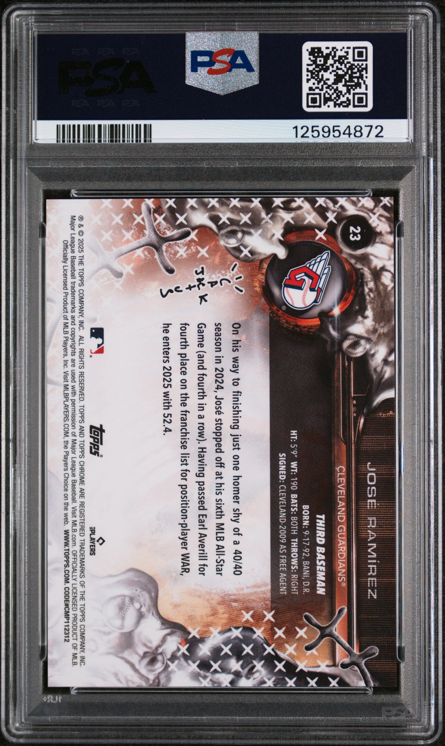 2025 Topps Chrome X Cactus Jack Jose Ramirez #23 PSA 10