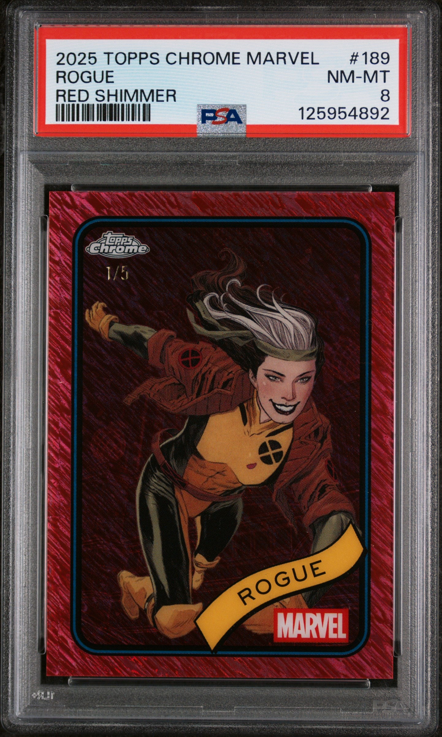 2025 Topps Chrome Marvel Red Shimmer Rogue #189 /5 PSA 8