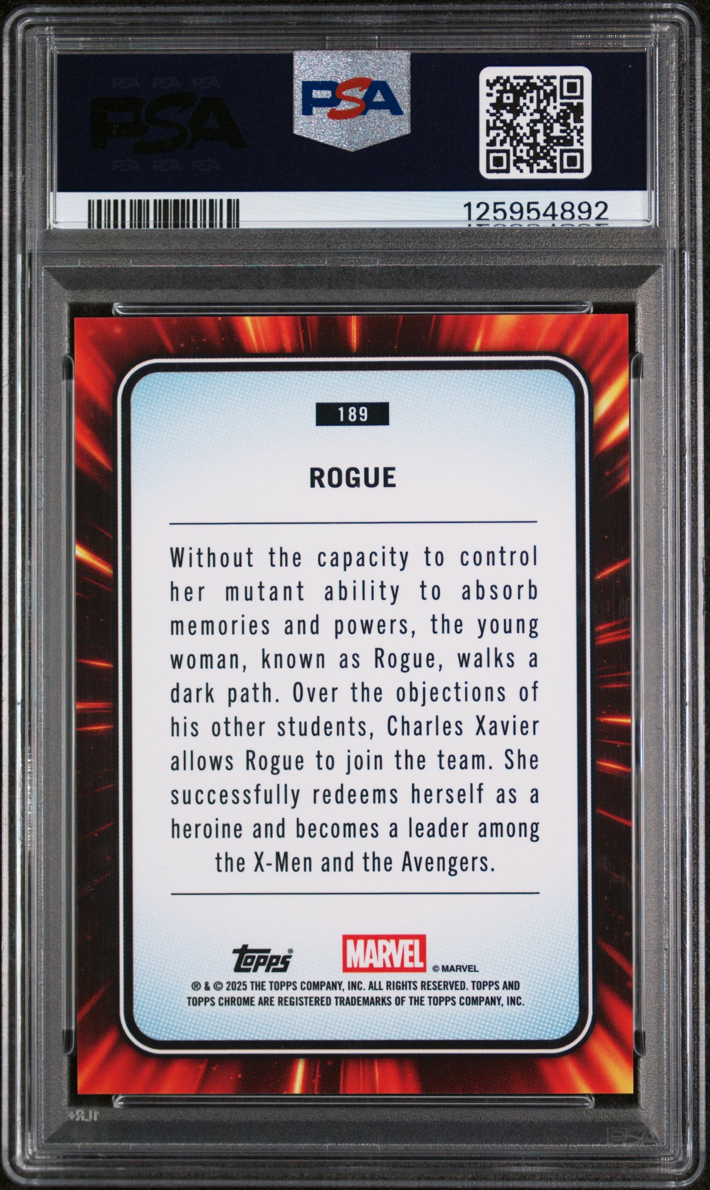 2025 Topps Chrome Marvel Red Shimmer Rogue #189 /5 PSA 8