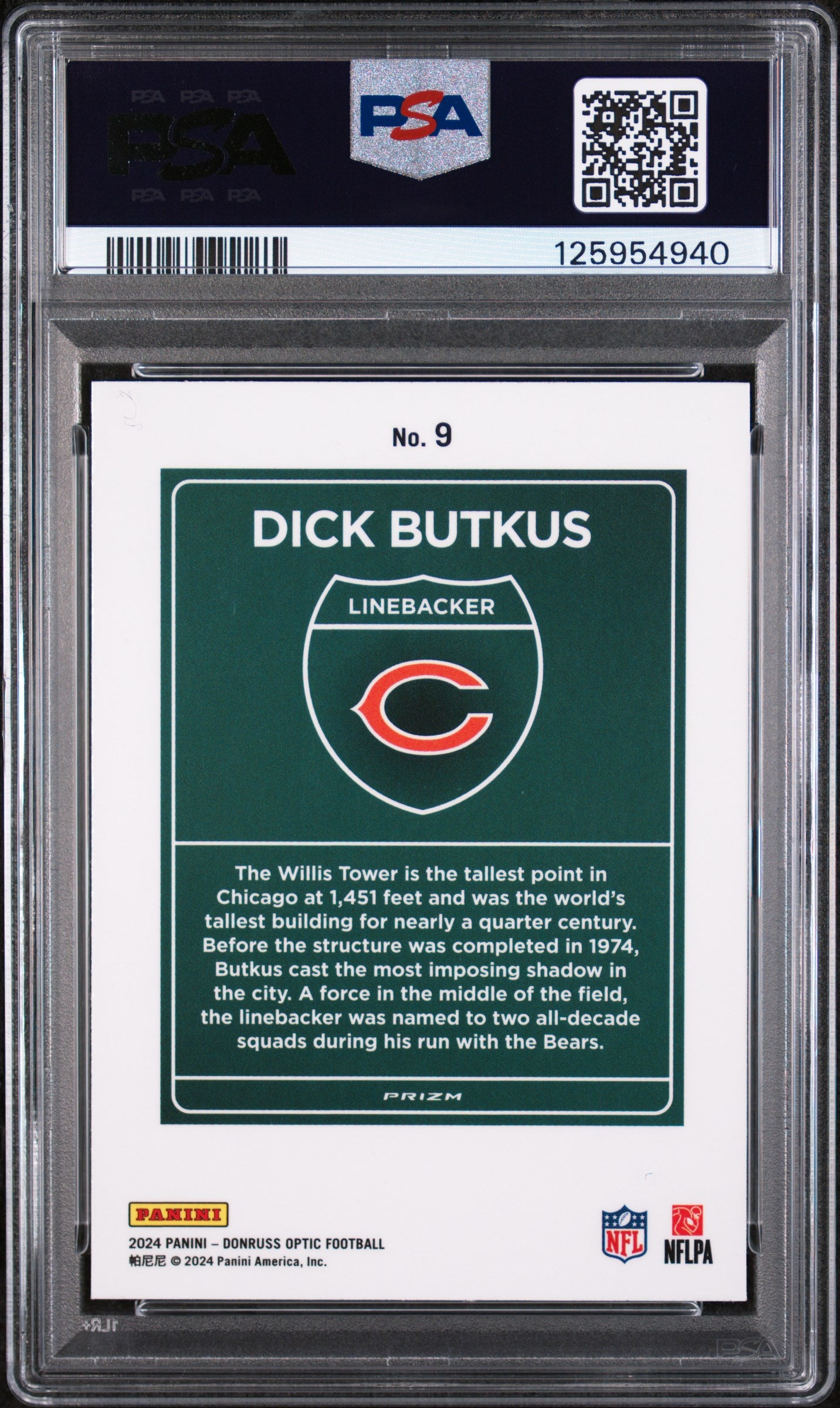 2024 Optic Downtown Dick Butkus #9 PSA 9
