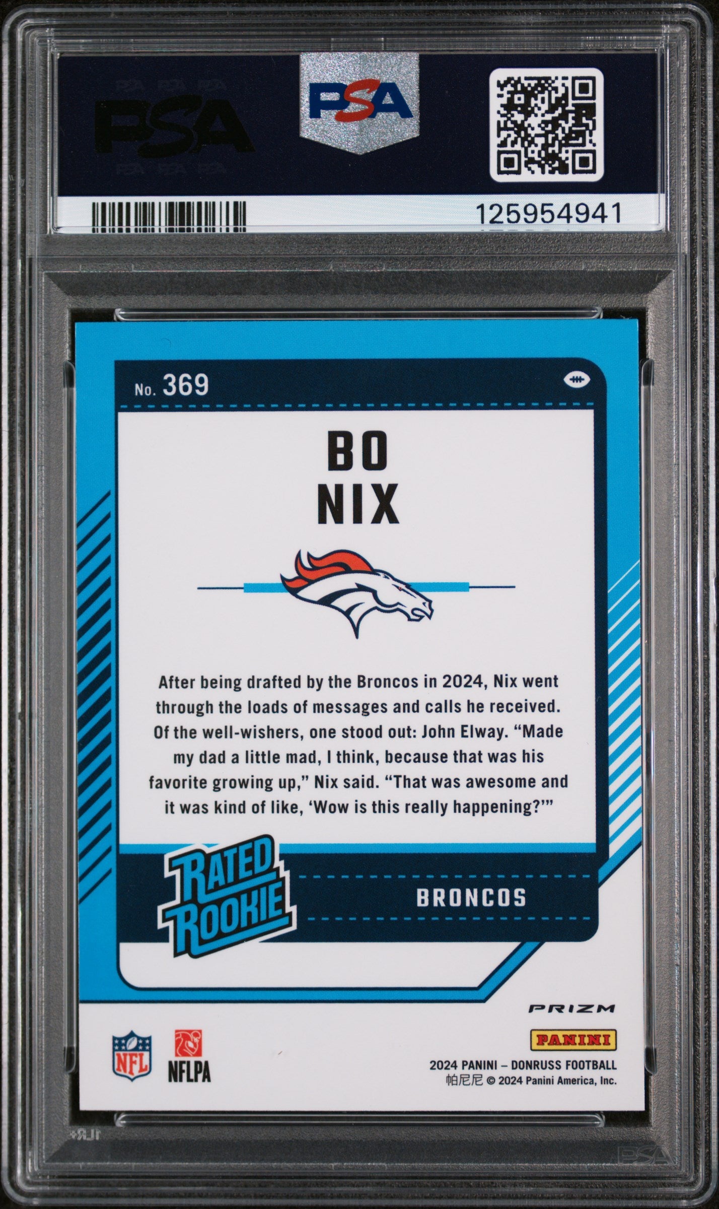 2024 Donruss Optic Preview Rated Rookie Pink Bo Nix #369 PSA 10