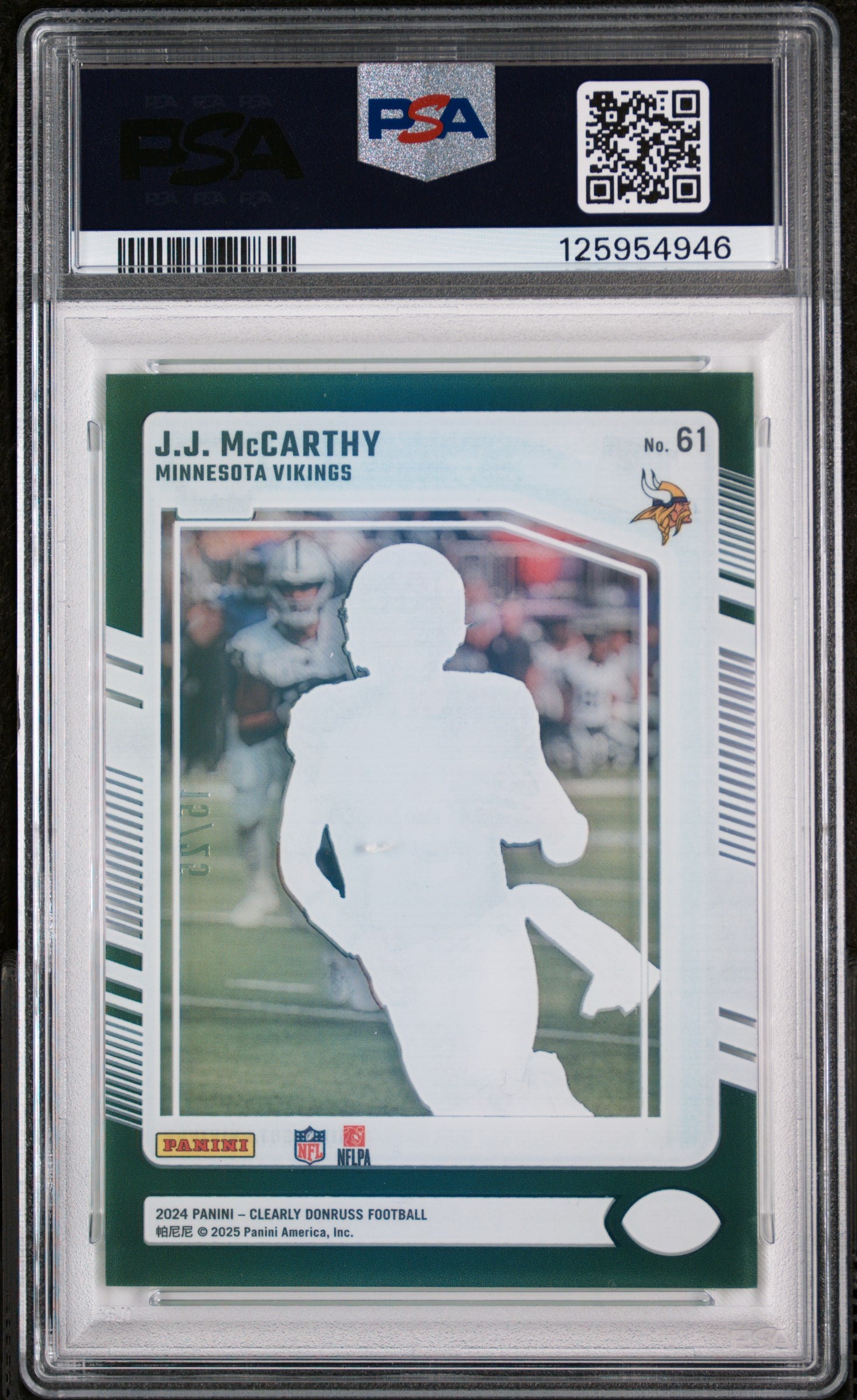 2024 Panini Clearly Donruss Green JJ Mccarthy #61 /25 PSA 9