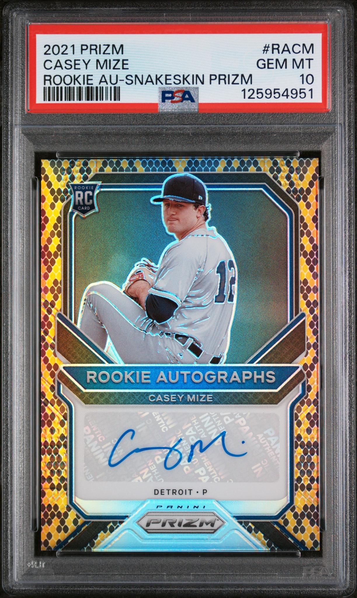 2021 Panini Prizm Rookie Autographs Snakeskin Prizm Casey Mize #RACM /149 PSA 10