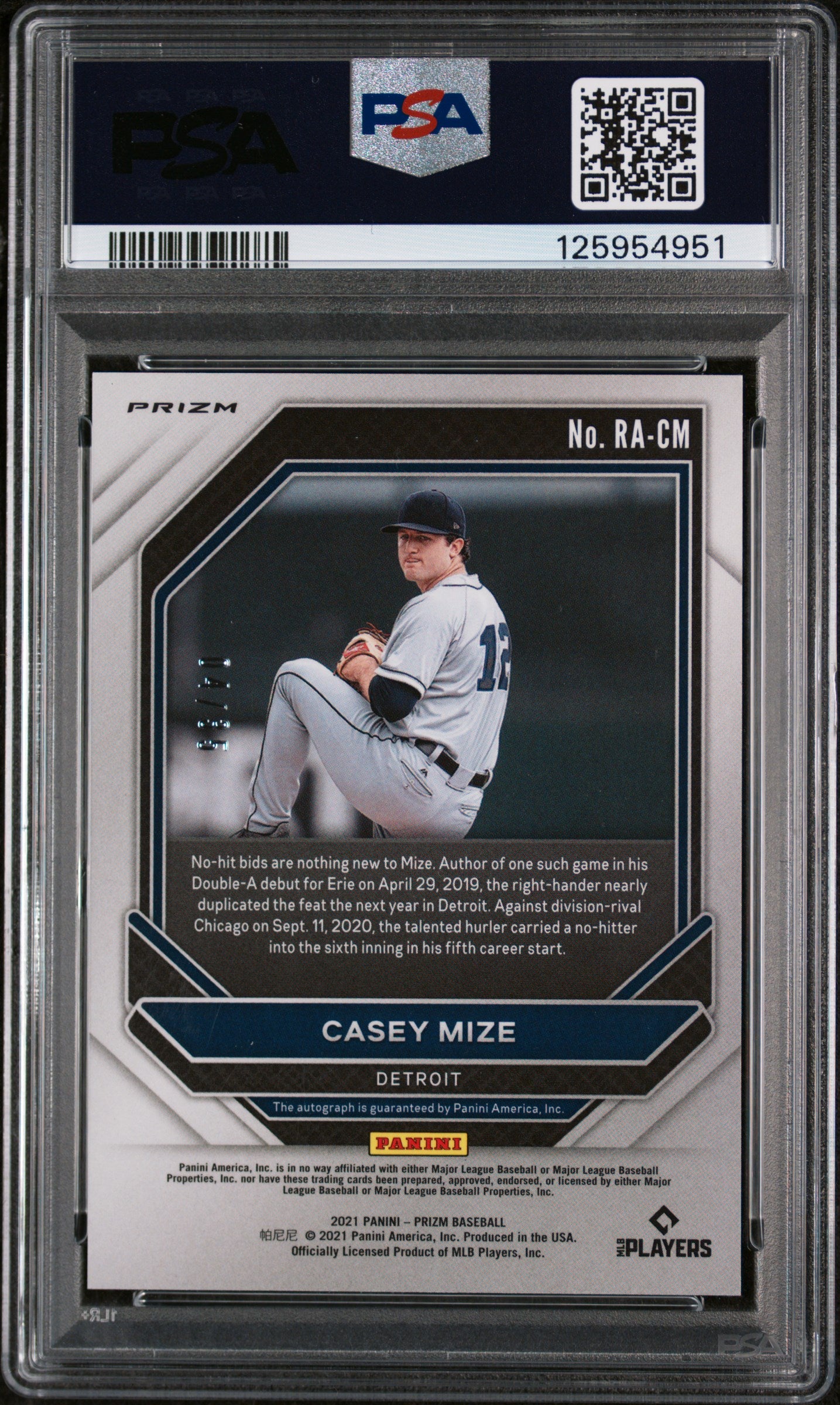 2021 Panini Prizm Rookie Autographs Snakeskin Prizm Casey Mize #RACM /149 PSA 10